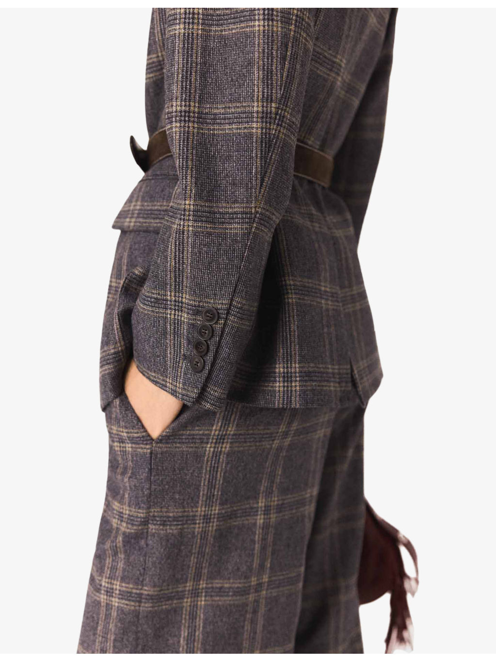 Checked Belted-Waist Stretch-Woven Blazer - 6