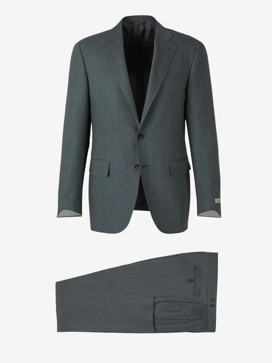 Canali Plain Linen Wool Suit - 1