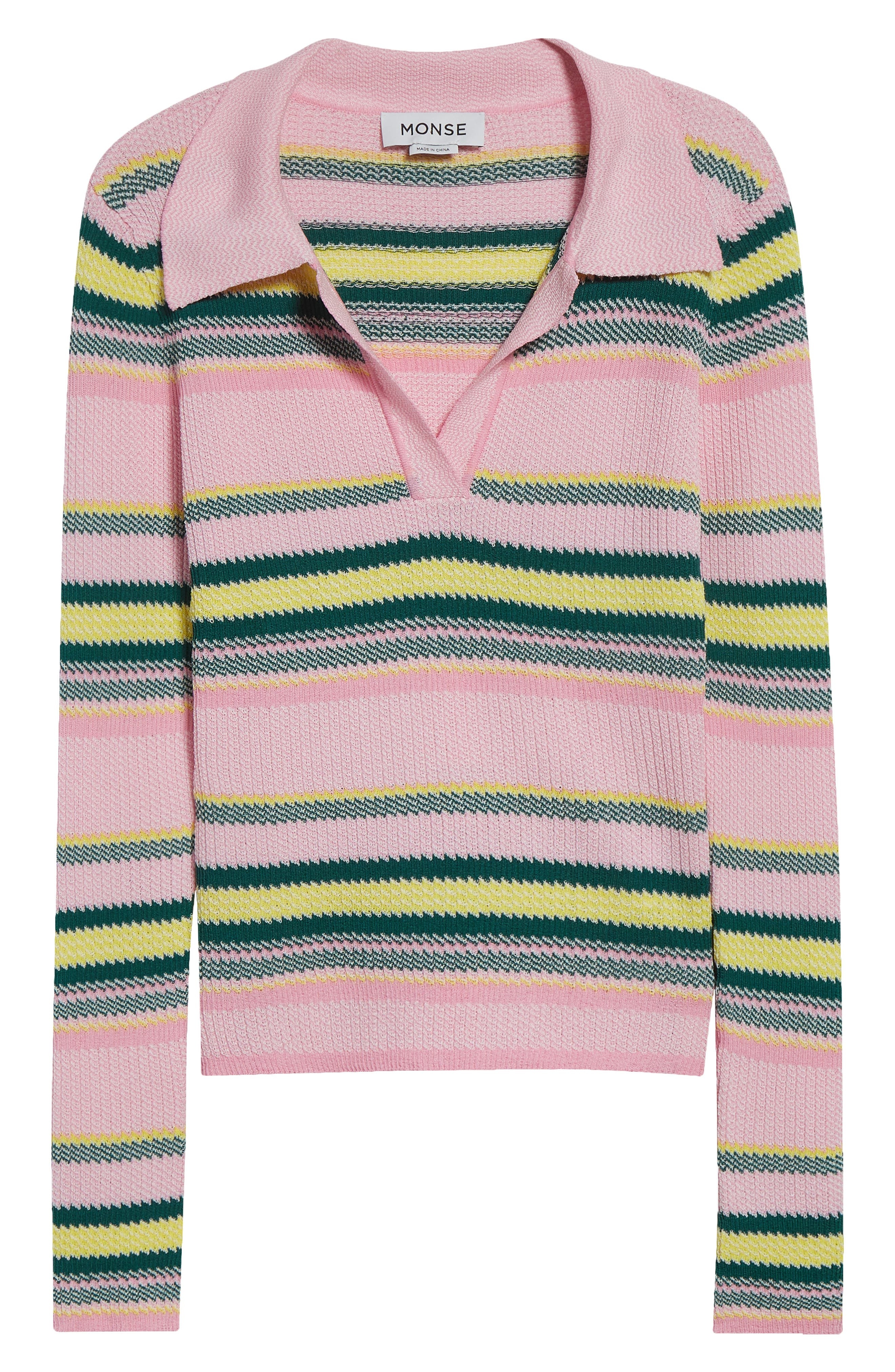 MONSE Stripe Jacquard Polo in Pink Stripe at Nordstrom - 6