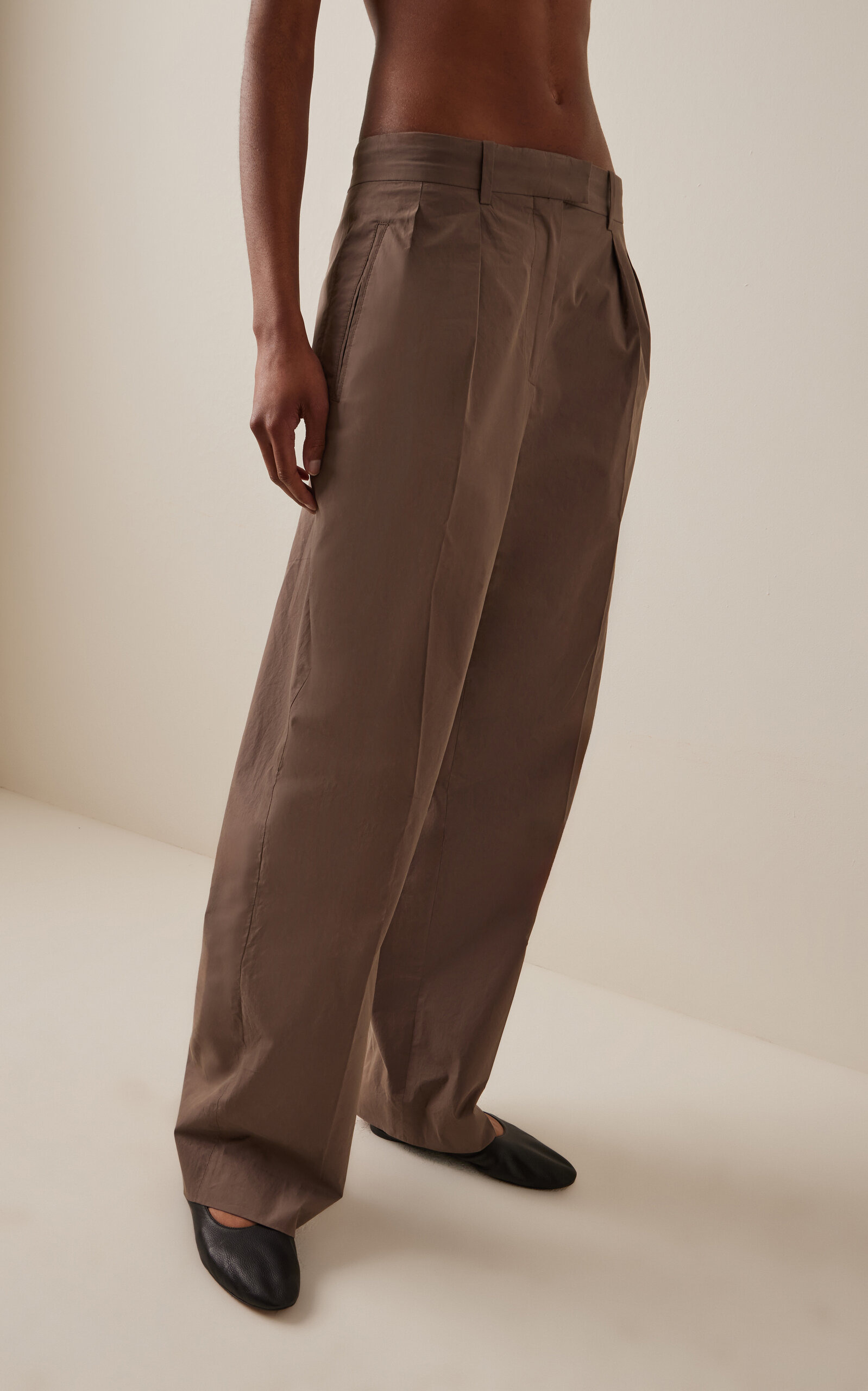 Alfidis Pleated Cotton Straight-Leg Pants neutral - 3