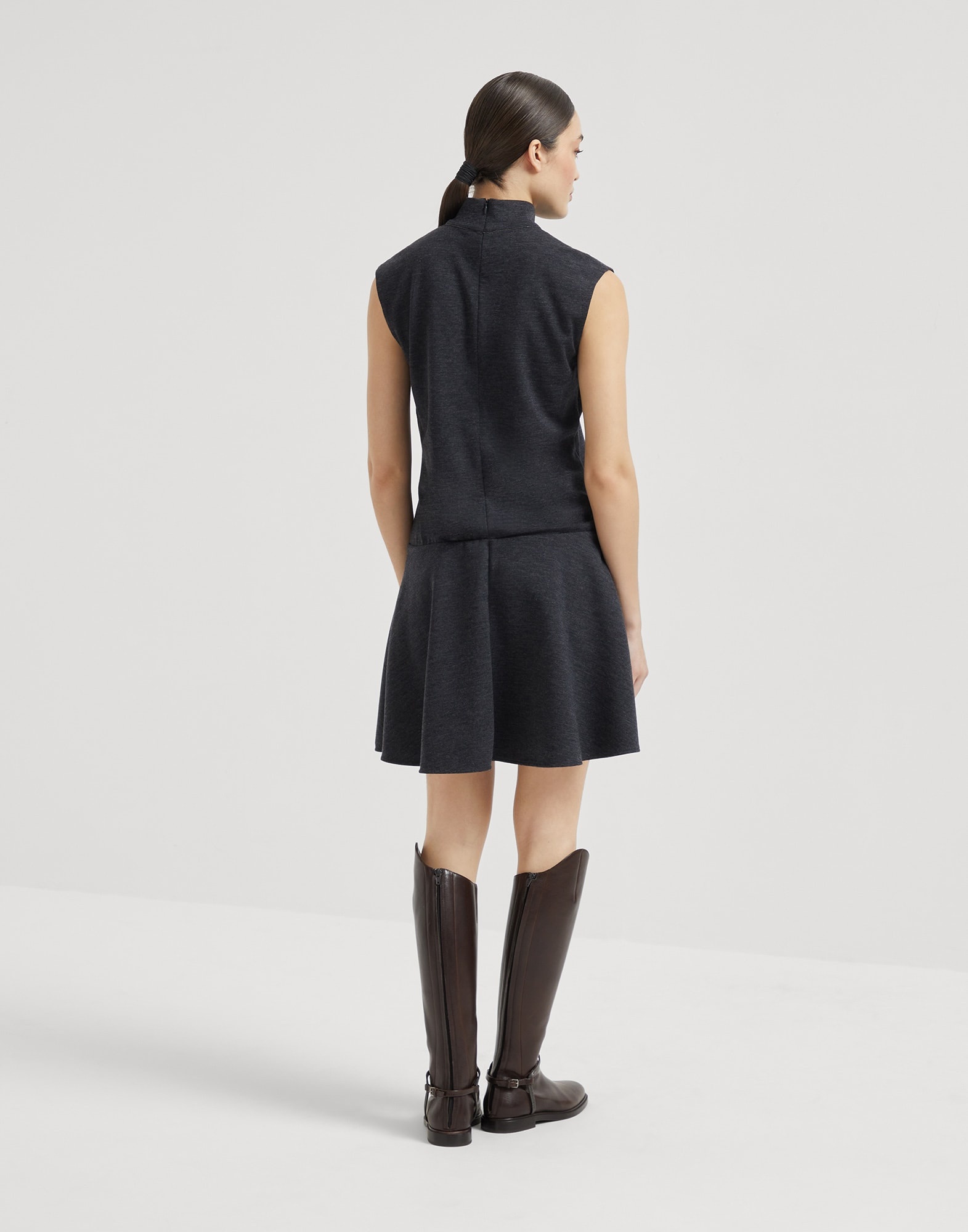 Stretch virgin wool jersey mini dress with monili - 2