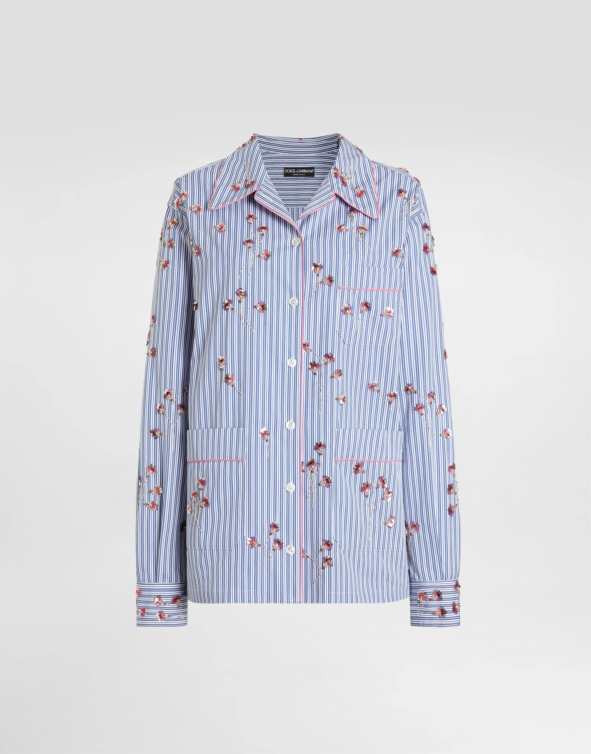 Poplin shirt with crystal flower embroidery - 1