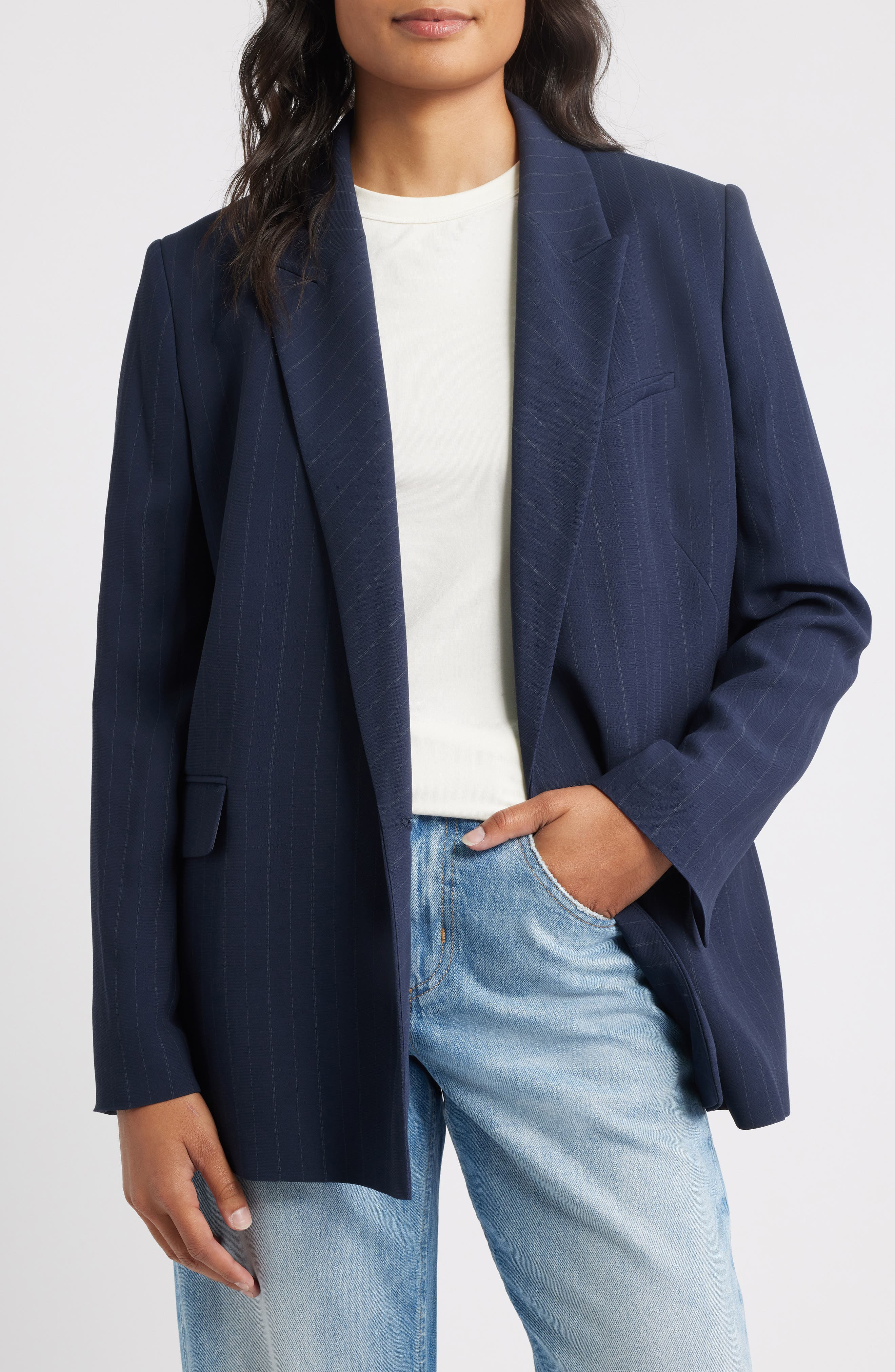BOSS Janka Pinstripe Blazer in Sky Captain Pinstripe at Nordstrom - 4