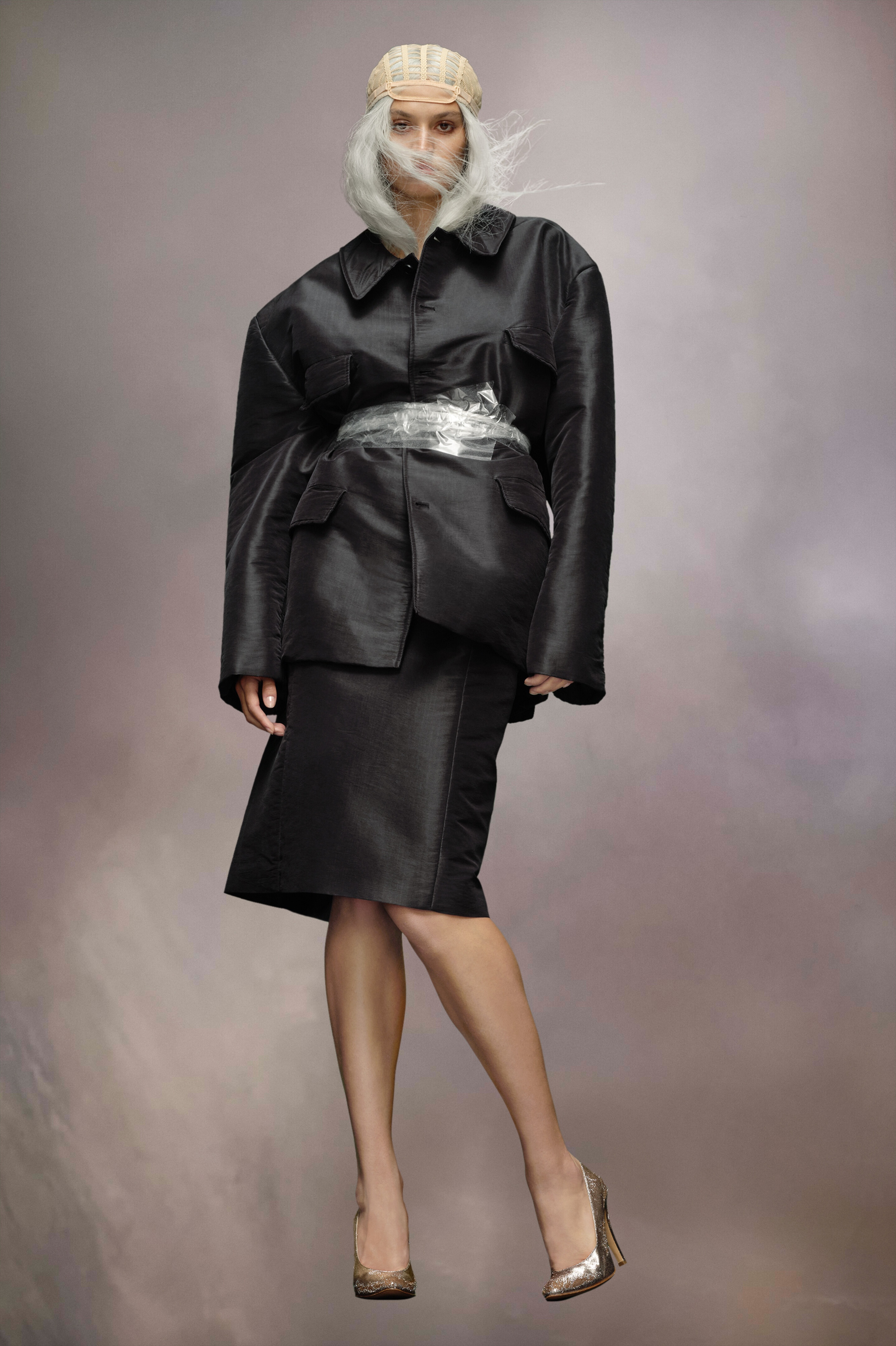 Silk poly moiré caban coat - 2