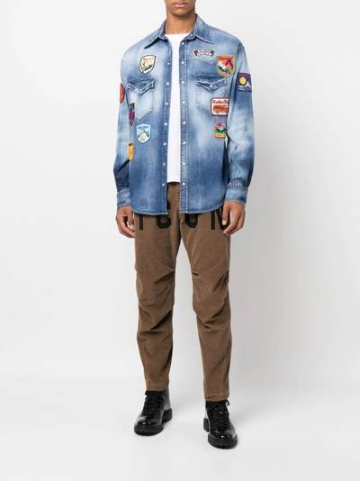 DSQUARED2 stonewashed logo-patch denim shirt outlook