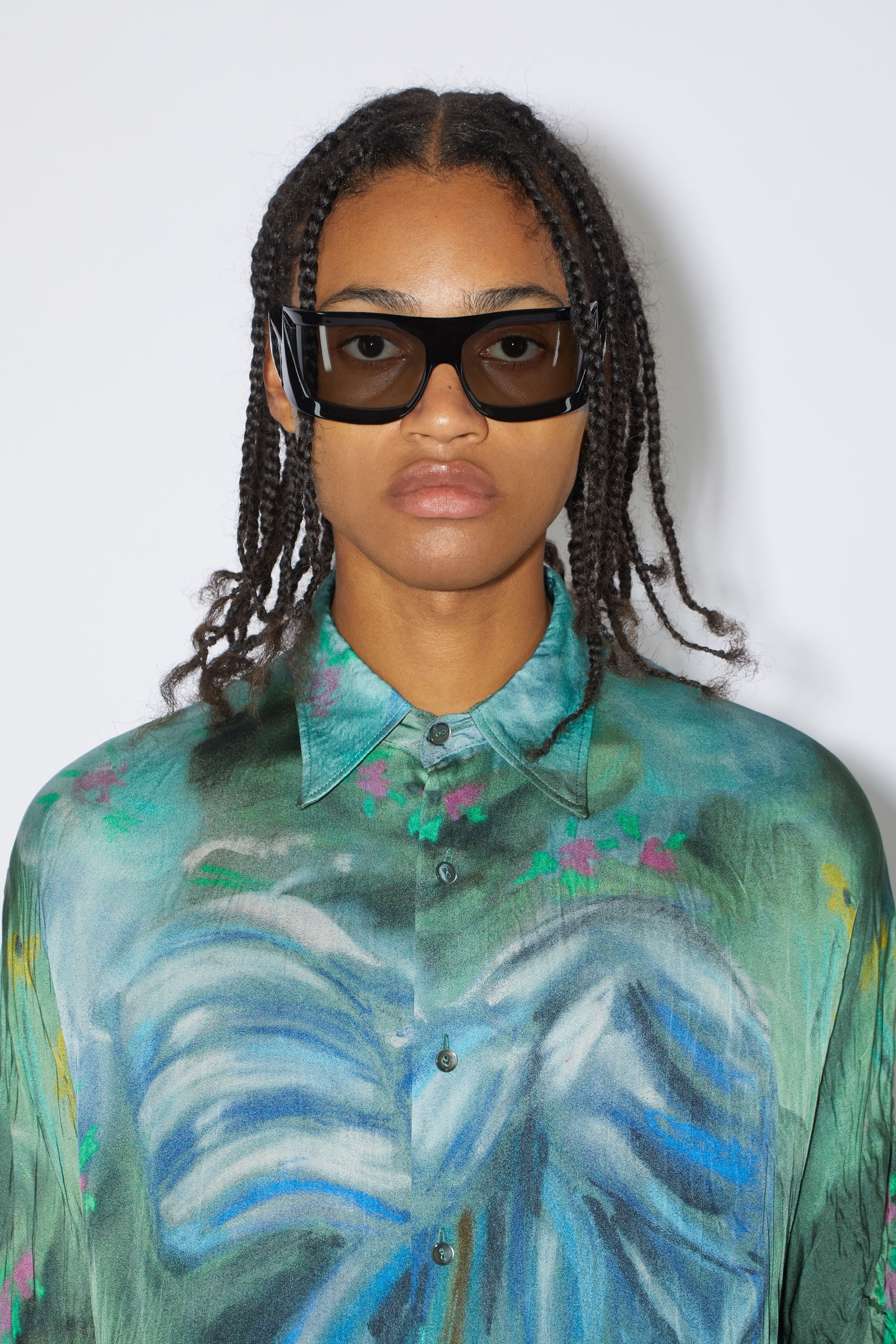 Printed button-up shirt - Sage green/light blue - 4