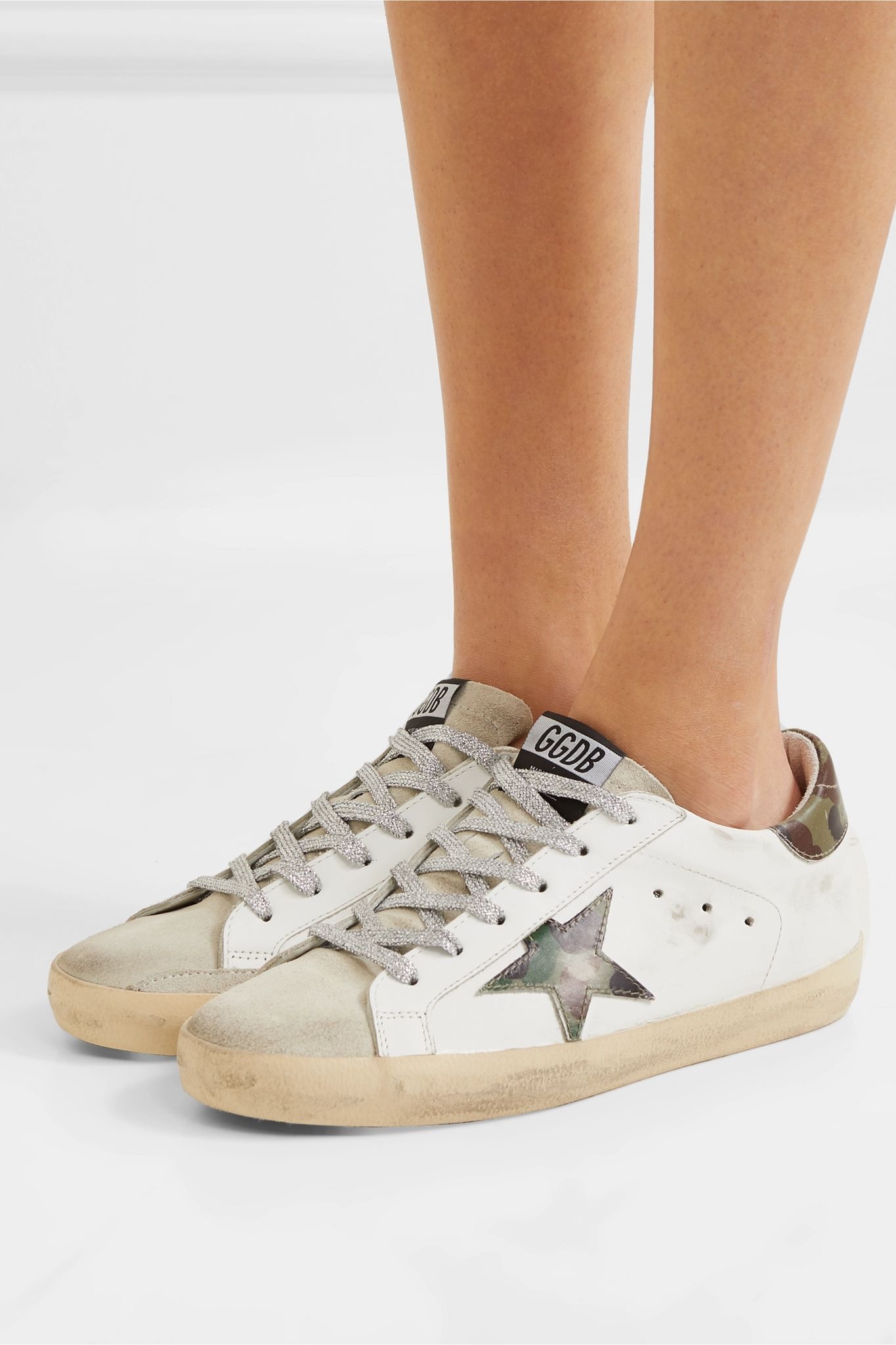 Superstar distressed printed leather and suede sneakers - 2