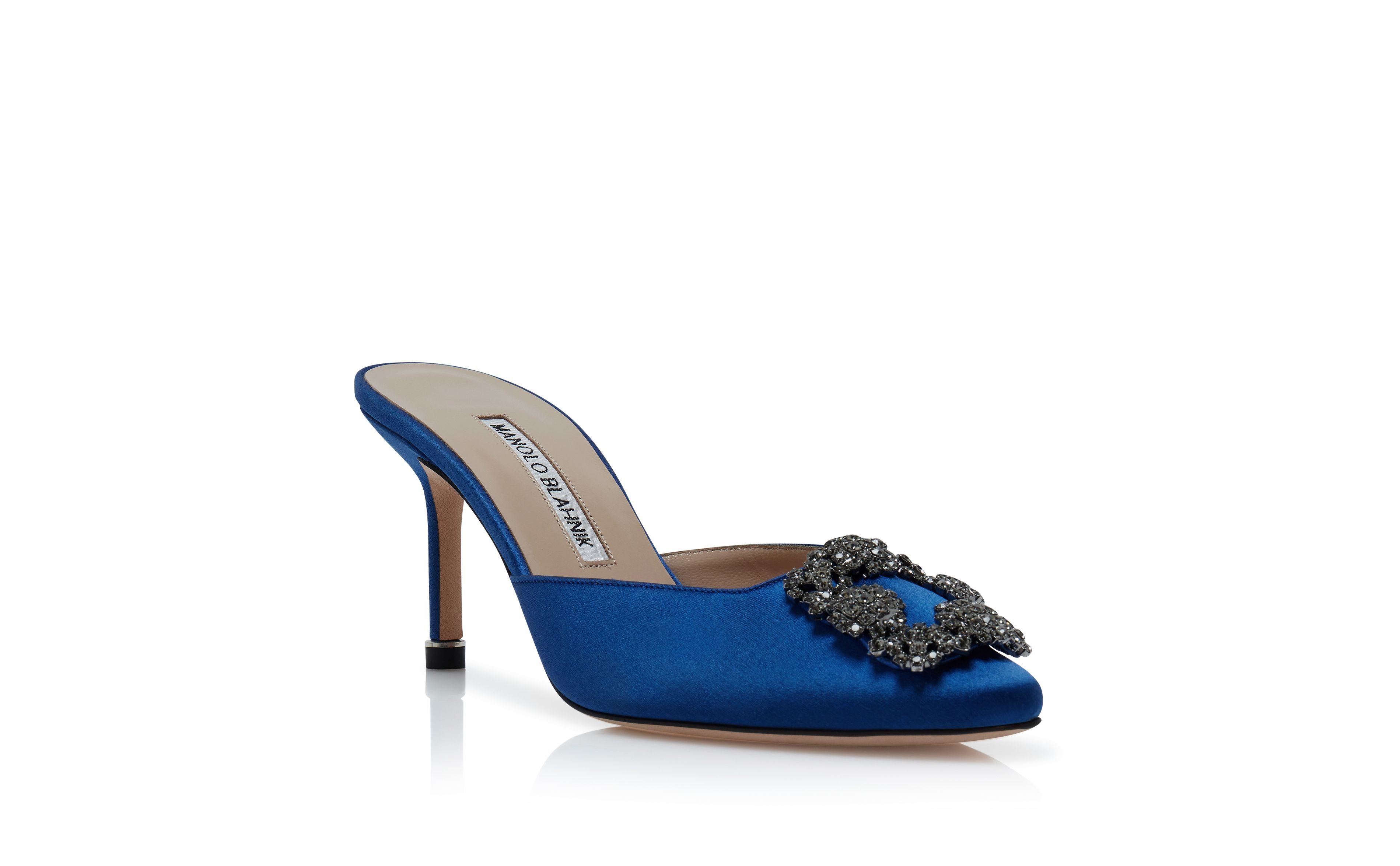 Blue Satin Jewel Buckle Mules - 3