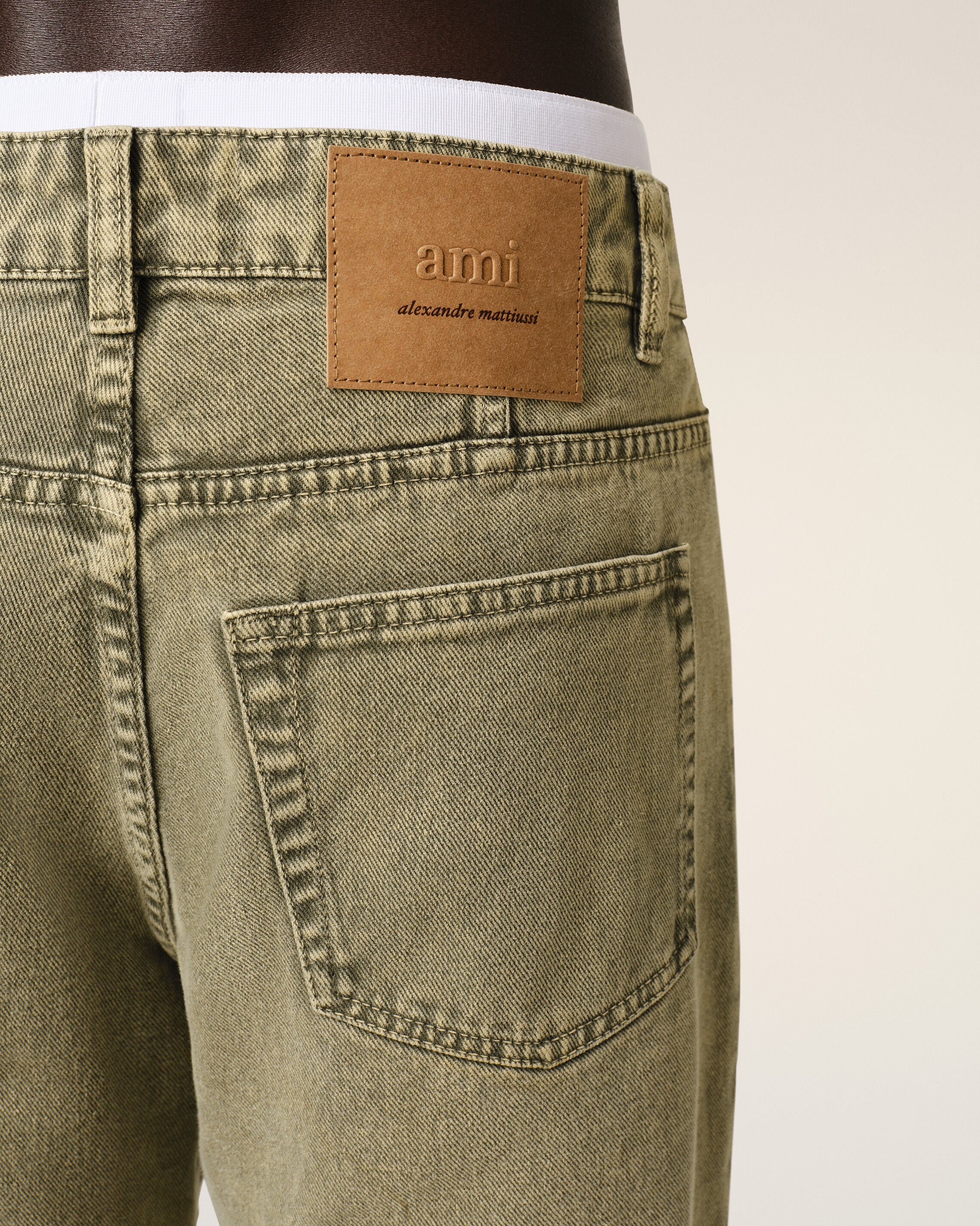 GREEN COTTON TAPERED FIT JEANS - 5