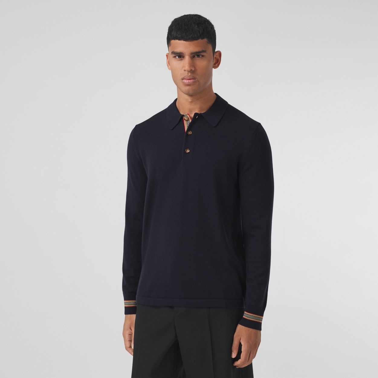 Long-sleeve Icon Stripe Detail Wool Polo Shirt - 6