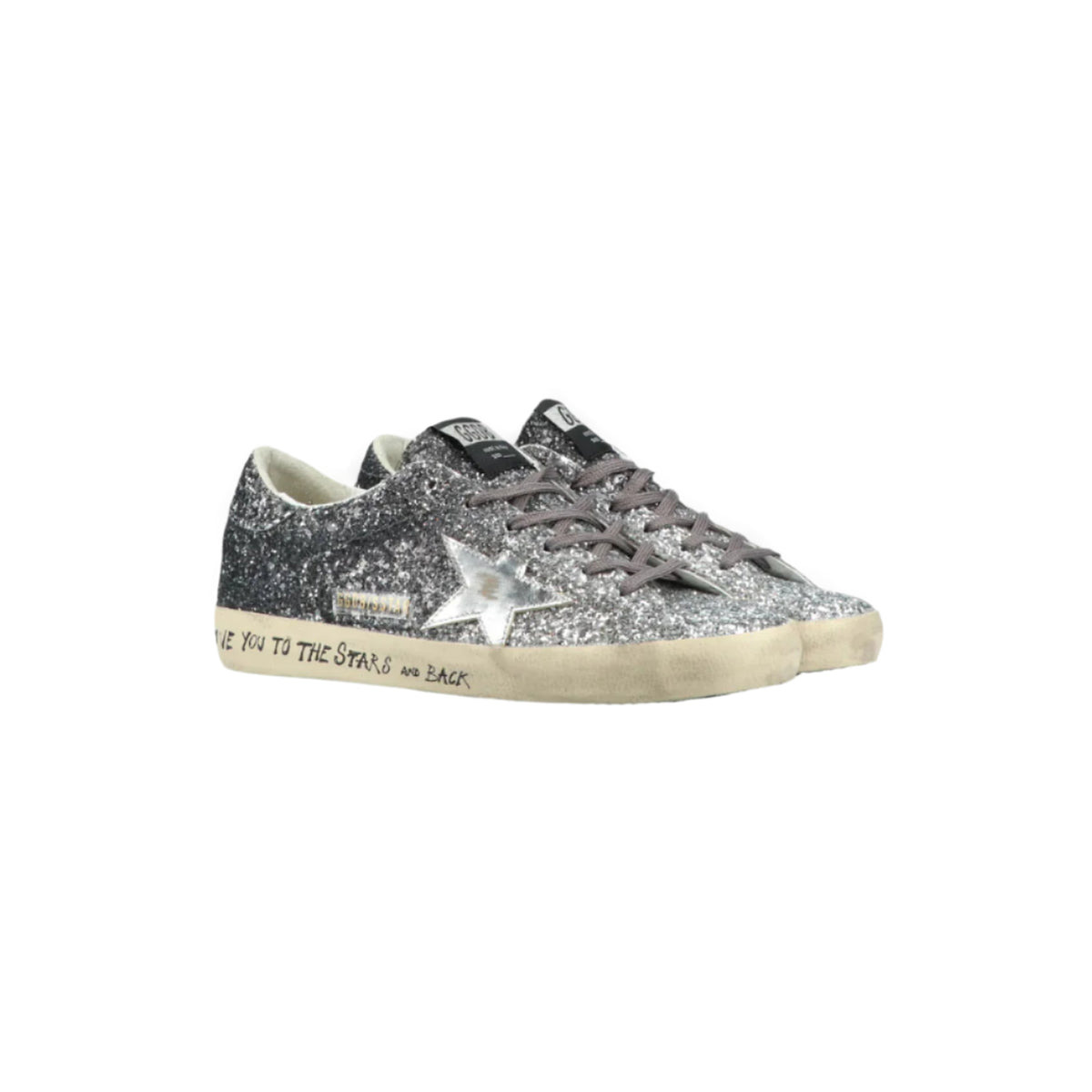 WOMEN'S SUPER STAR CLASSIC SNEAKERS WITH GLITTER (SILVER/BLACK) - 2