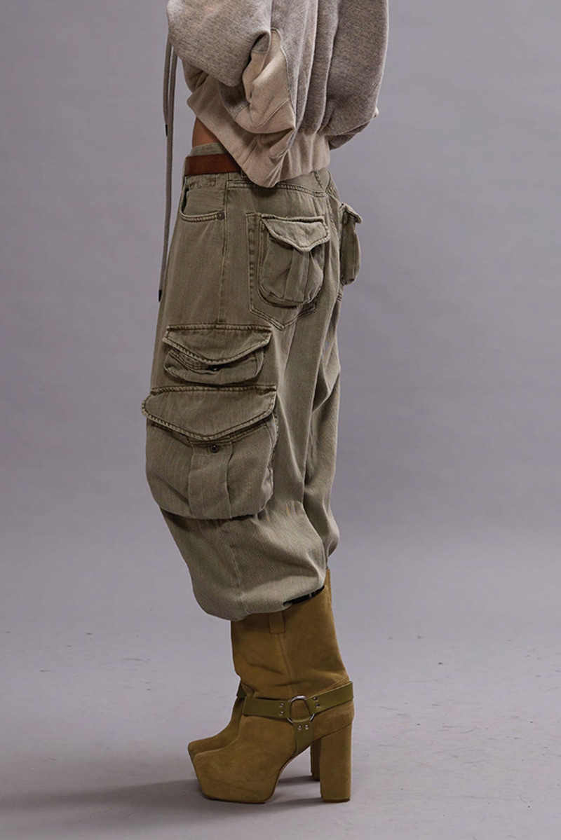 R13 CROPPED MULTI POCKET CARGO - OLIVE GREEN GARMENT DYE outlook