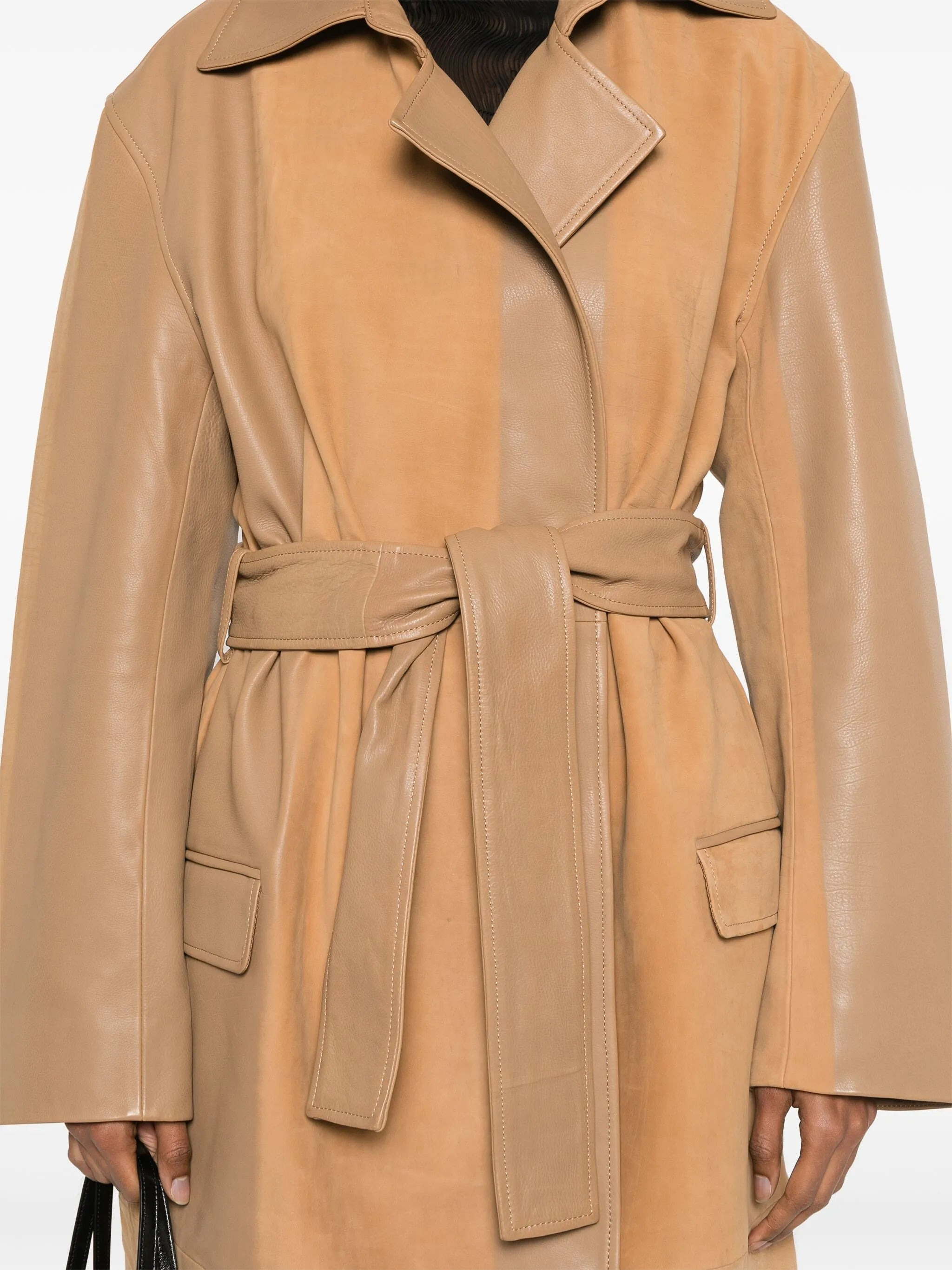 scuffed-leather coat - 5