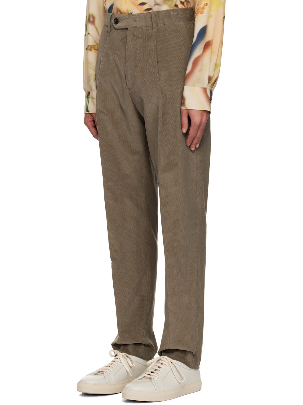 Brown Tapered-Fit Pleated Corduroy Trousers - 4