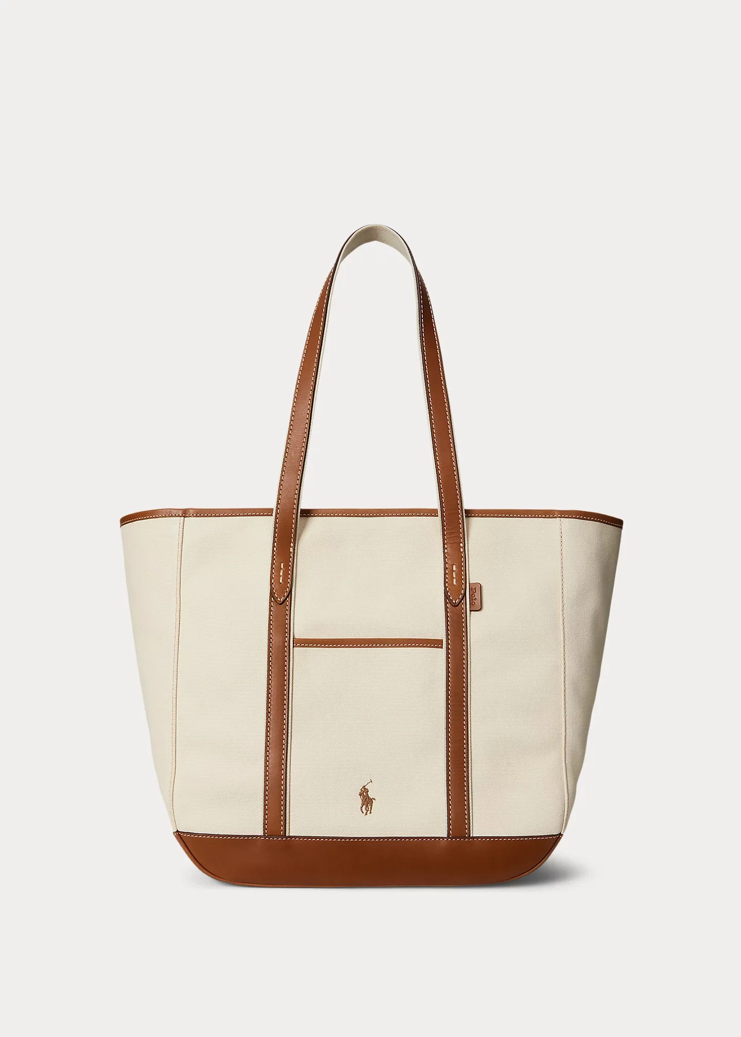 Leather-Trim Canvas Medium Shopper Tote - 1