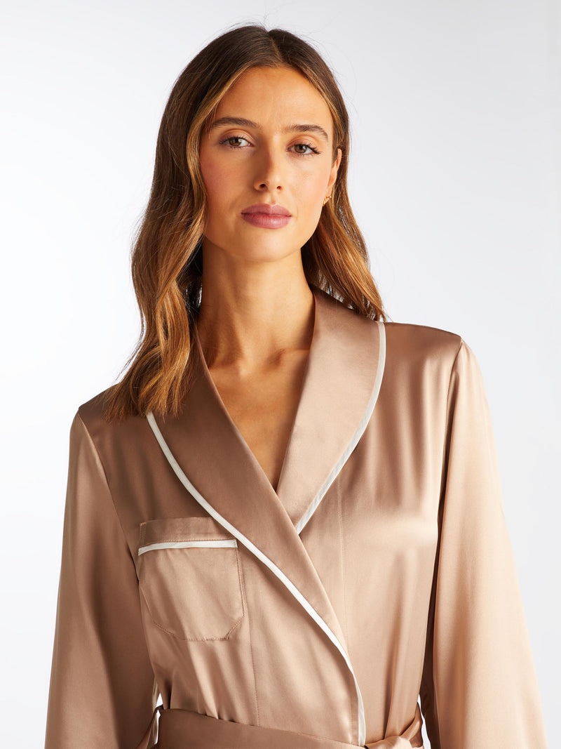 Women's Long Robe Bailey Silk Satin Bronze - 5