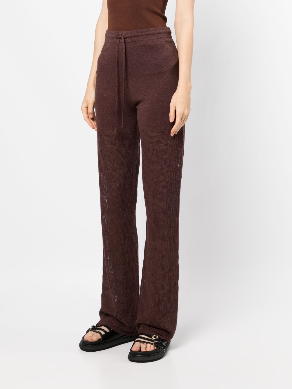 logo-knit crochet trousers - 3