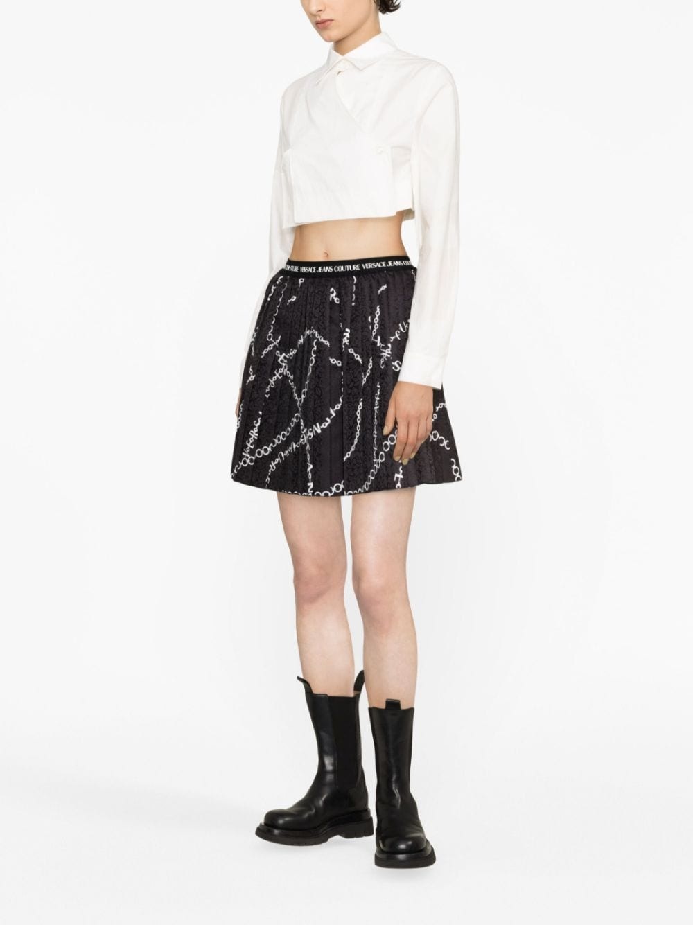 chain-link print pleated skirt - 3