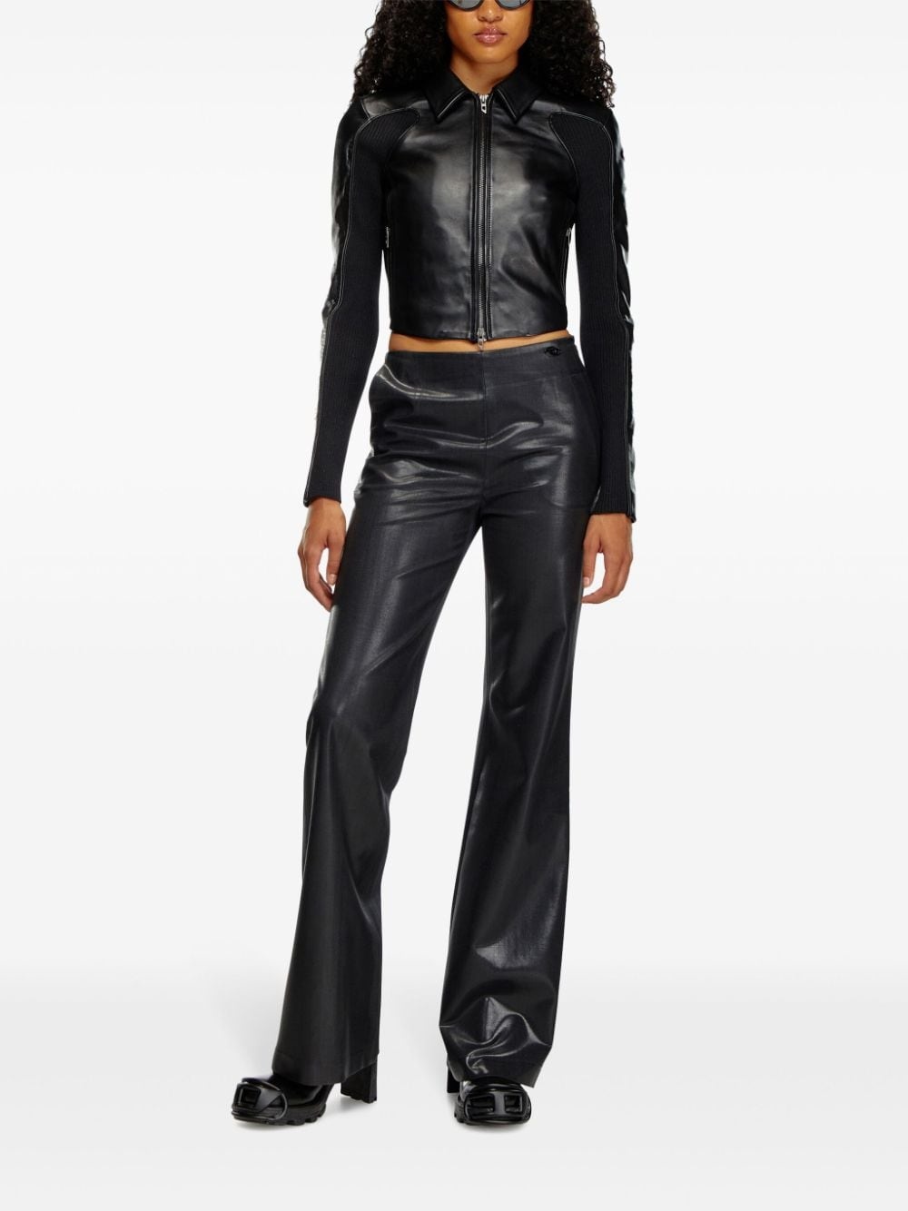 panelled leather jacket - 2
