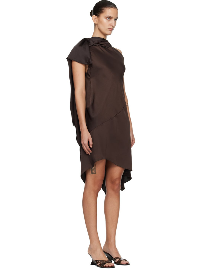 Brown Crepe Satin Cape Sleeve Midi Dress 2