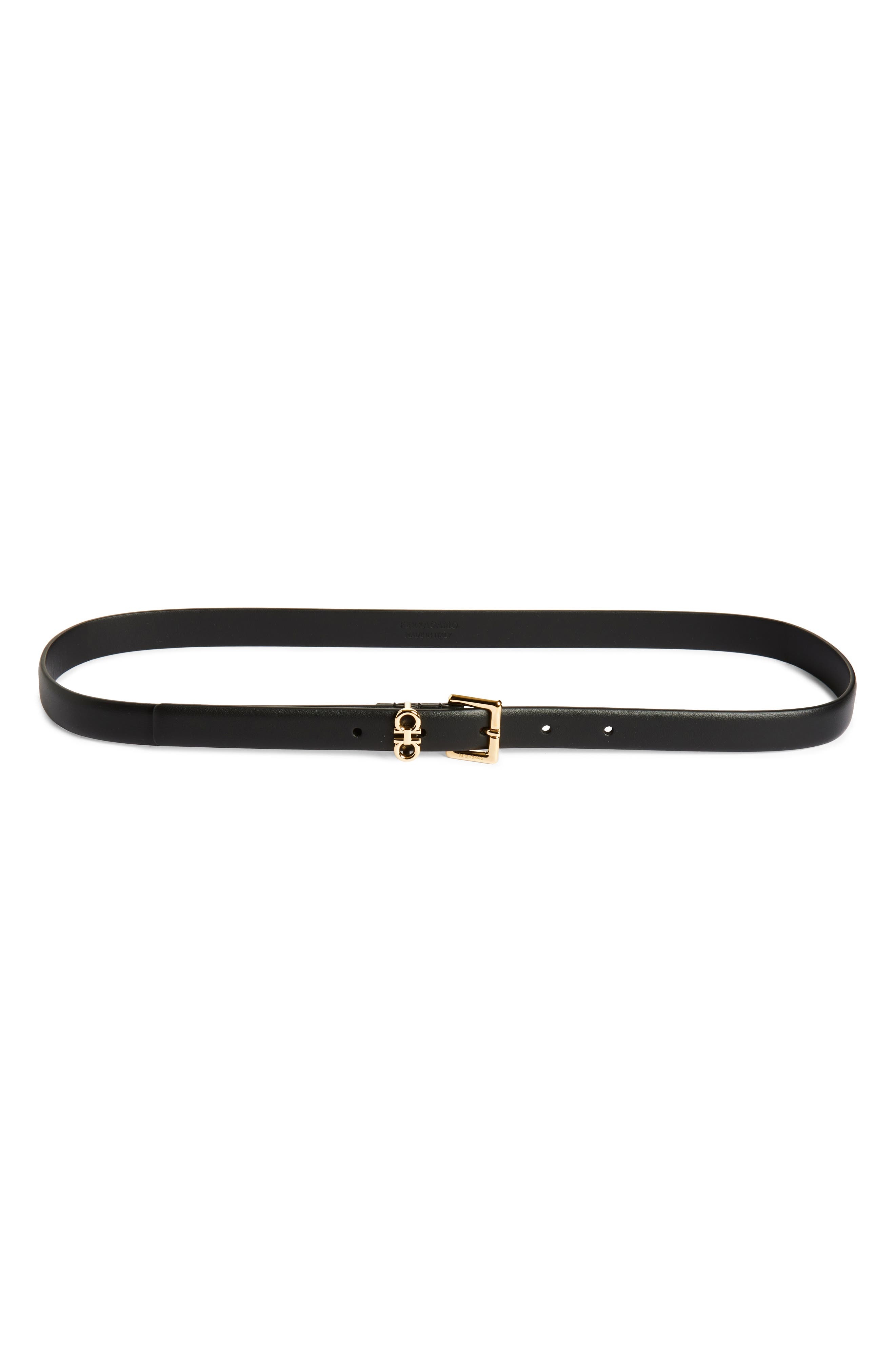 FERRAGAMO Slim Double Gancio Leather Belt in Nero at Nordstrom - 1