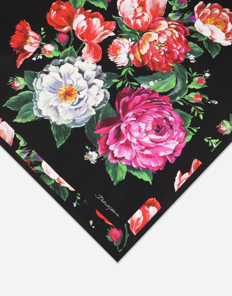 Twill scarf with pictorial floral print (70 x 70) - 3