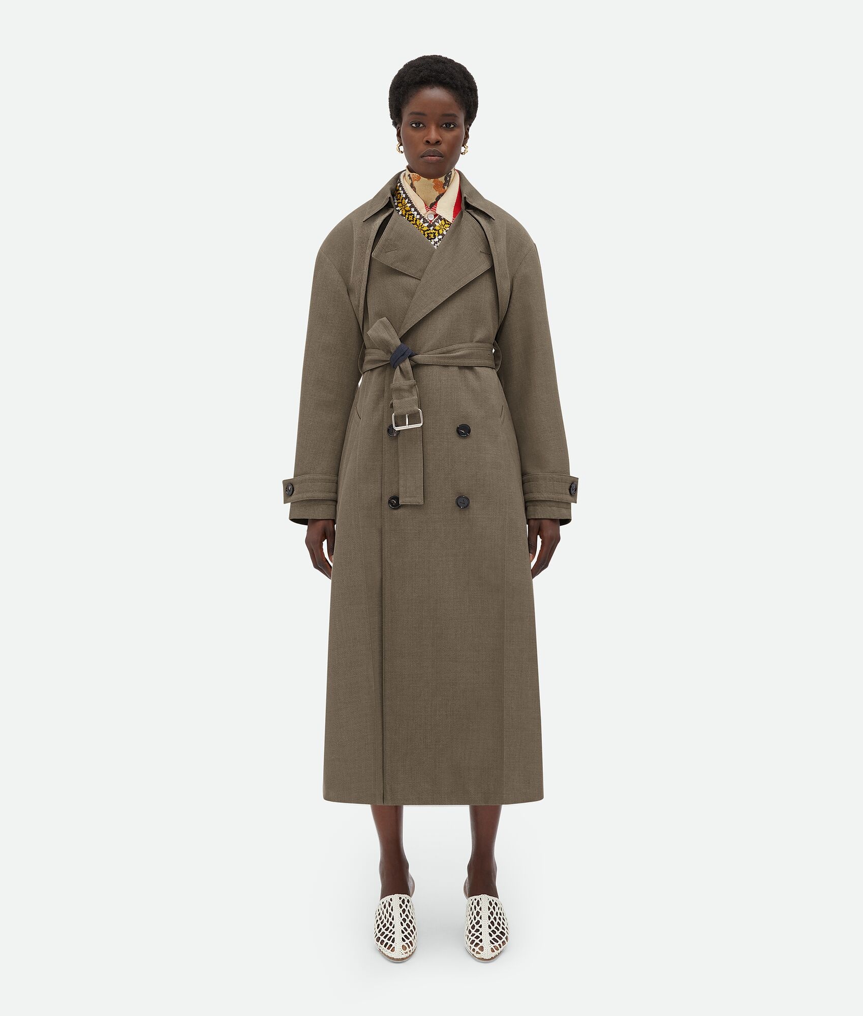 Multicolor Wool Twill Trench - 4