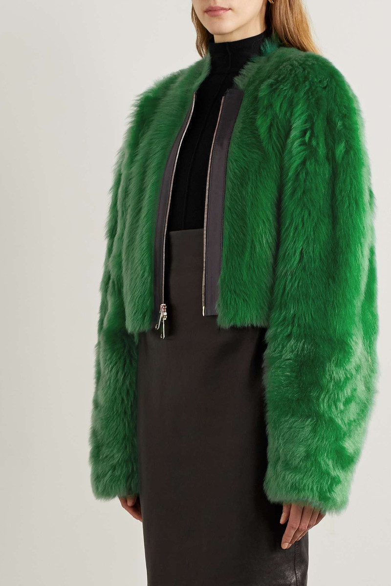 Gracell cropped leather-trimmed shearling jacket 3