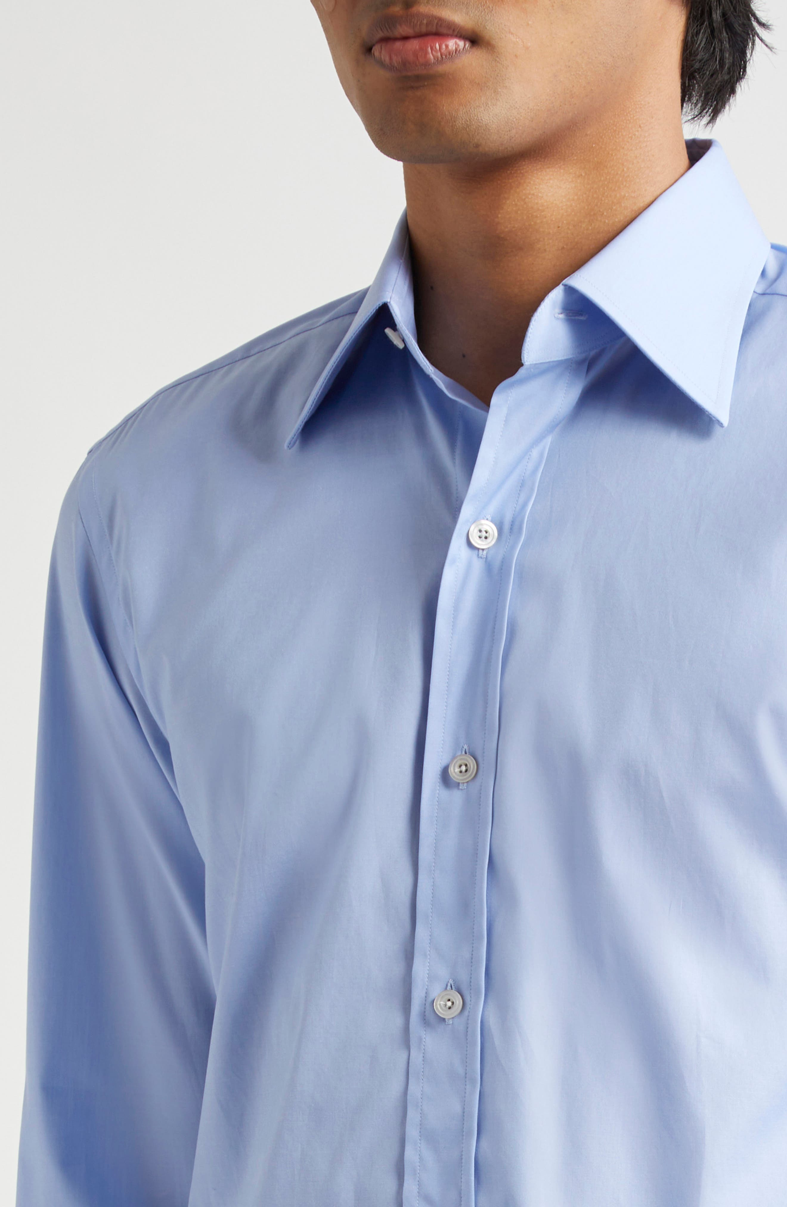 TOM FORD Classic Fit Solid Stretch Poplin Button-Up Shirt in Hb539 Turquoise at Nordstrom - 4