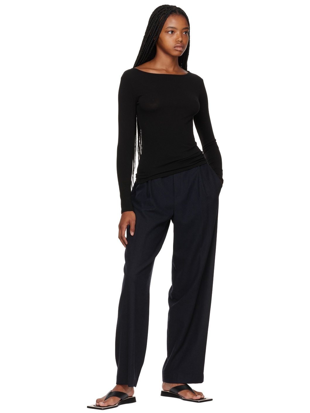 Black Scoop Neck Long Sleeve T-Shirt - 7