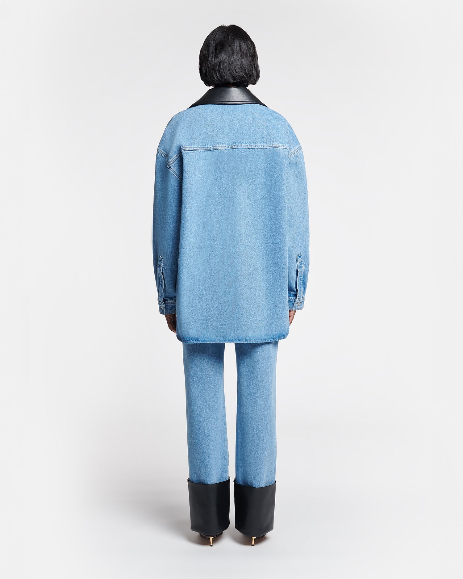 Leather-Trimmed Denim Shirt - 4