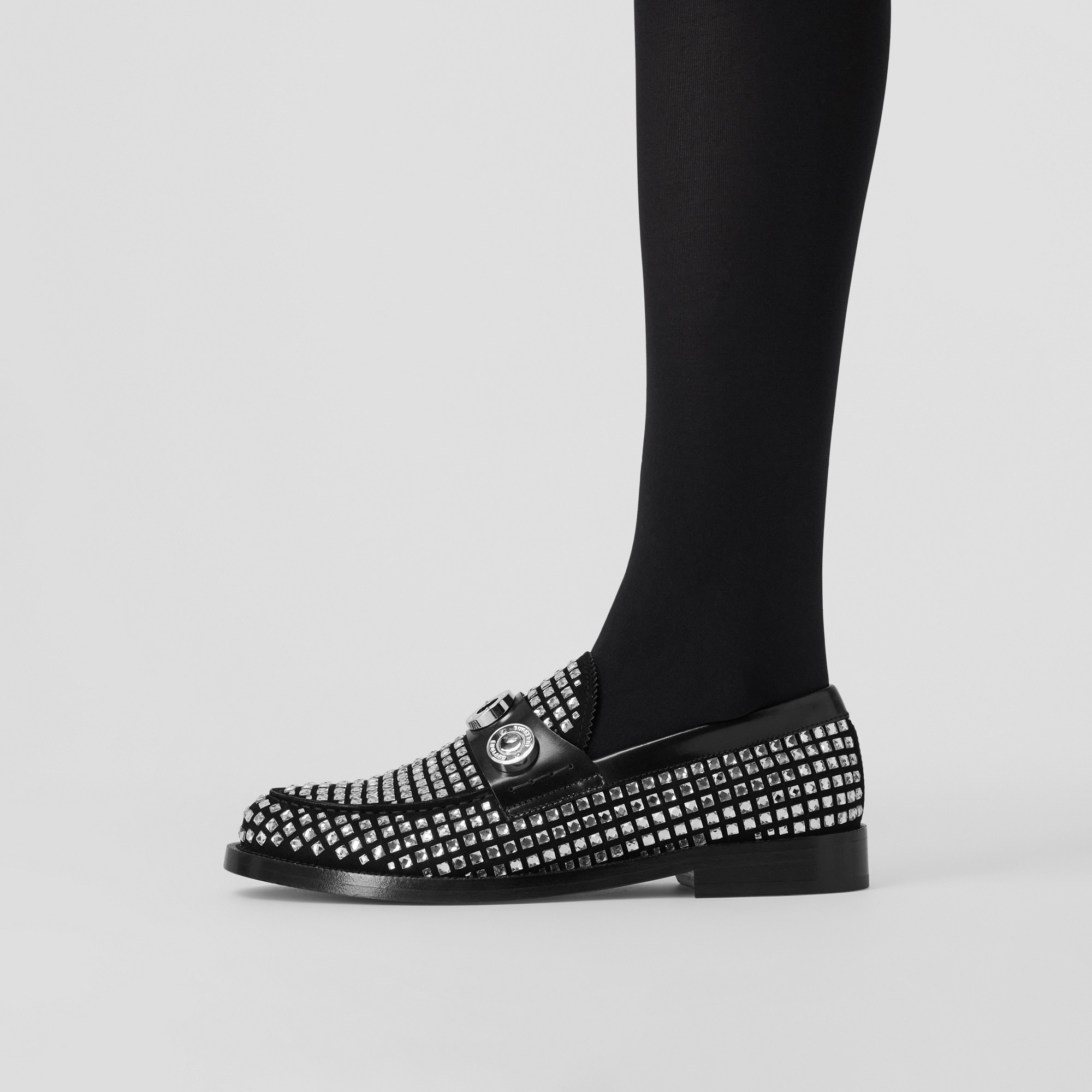 Logo Graphic Crystal Detail Suede Loafers - 3