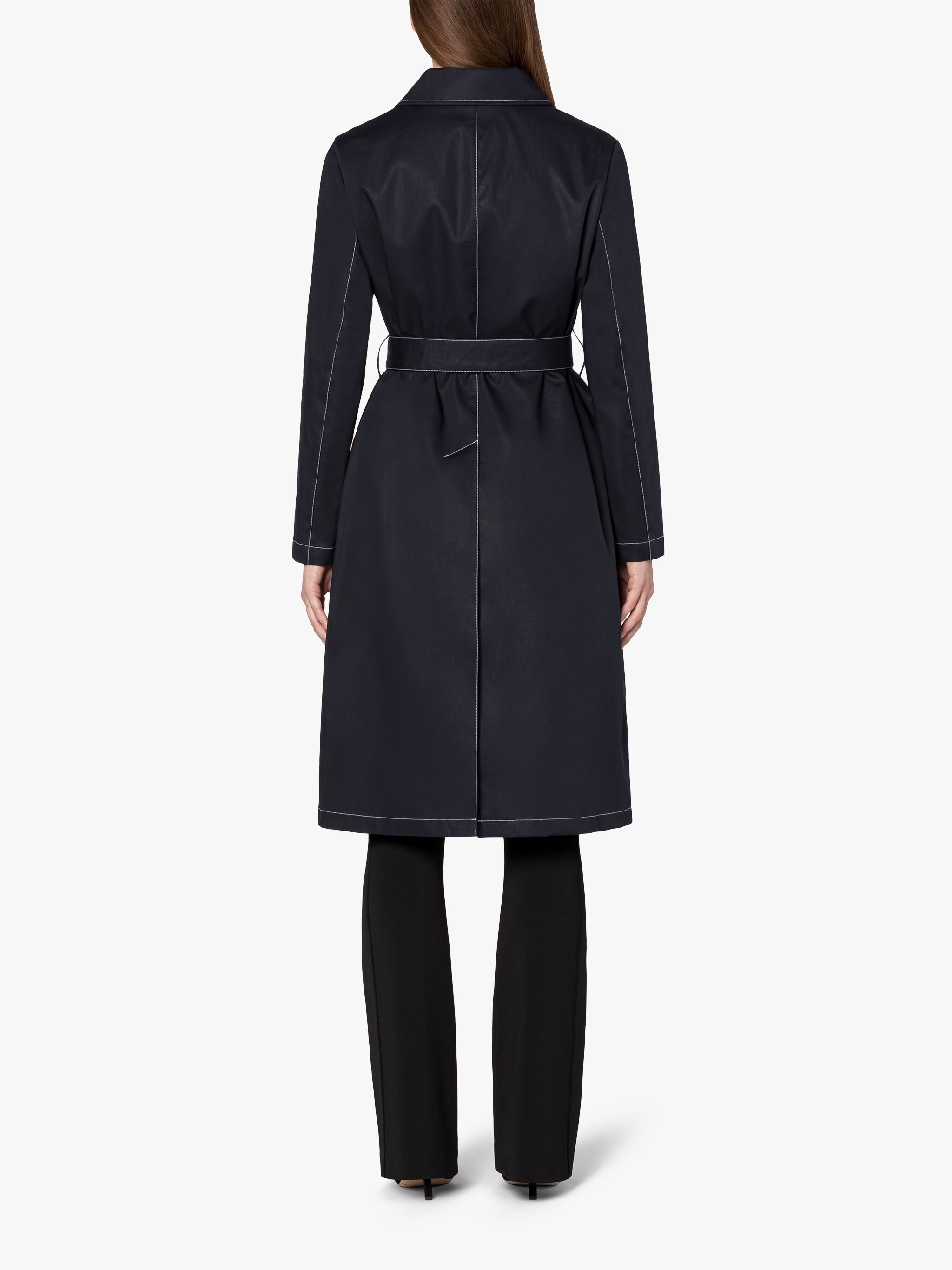GIGI NAVY RAINTEC COTTON ASSYMETRIC TRENCH COAT - 4