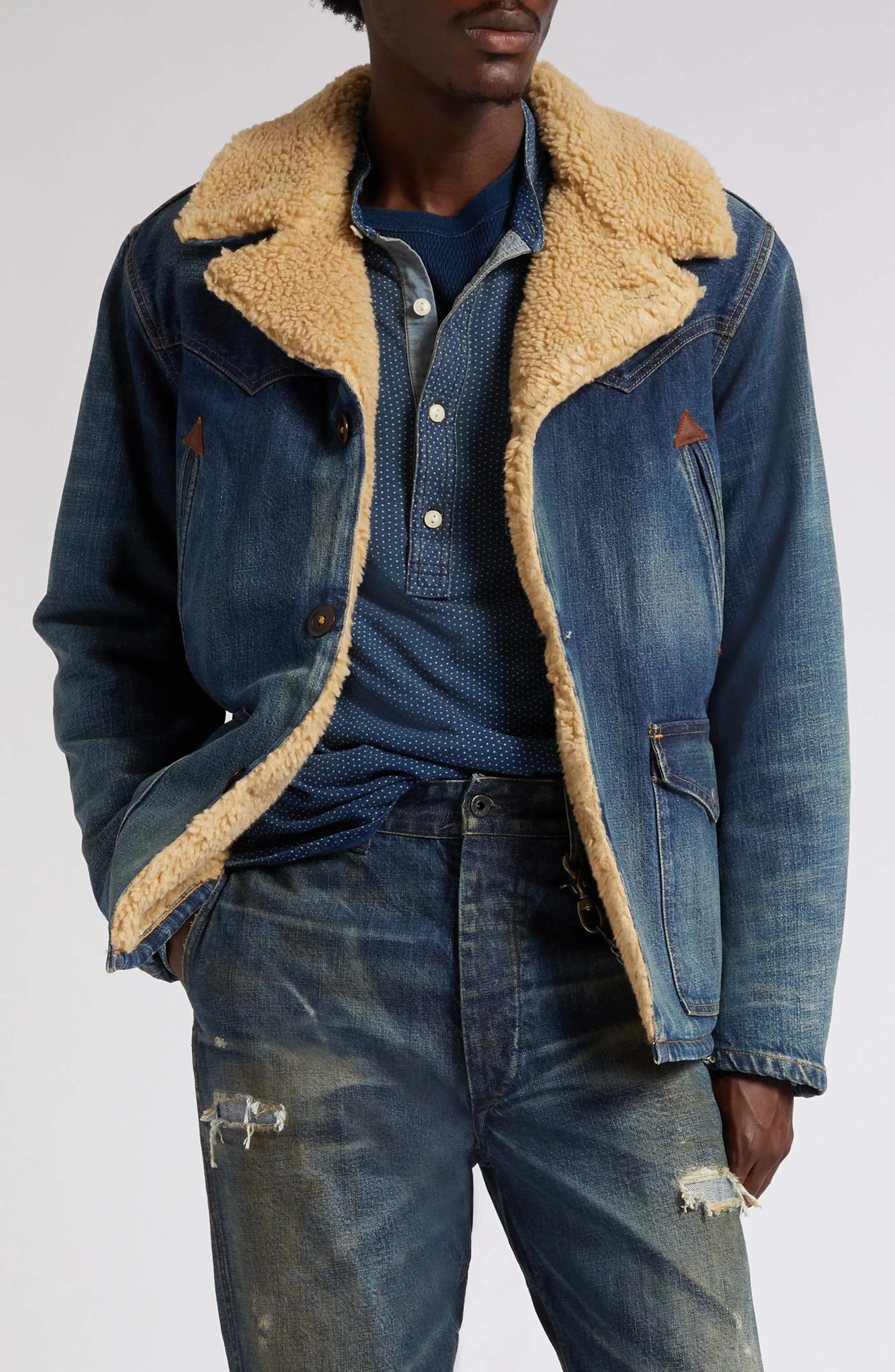 RRL by Ralph Lauren Hitching Fleece-Denim Ranch Jacket Hitching