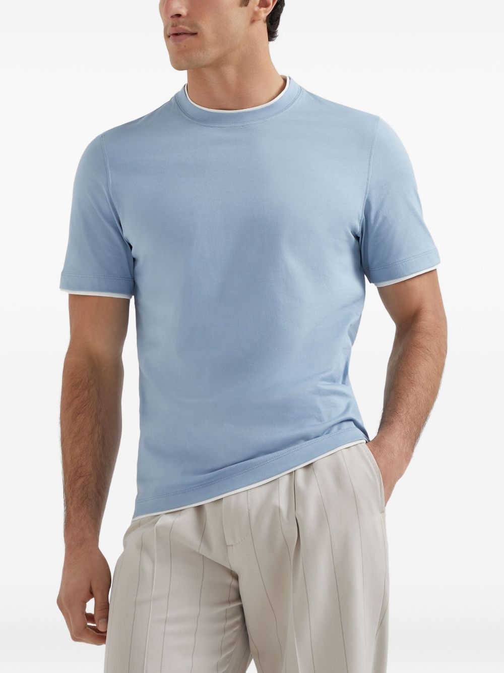 contrasting-trim T-shirt - 3