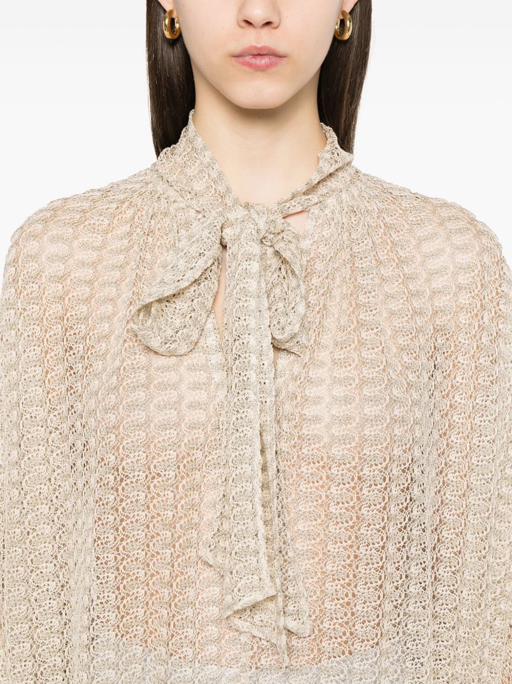 sash-collar lamé blouse - 5