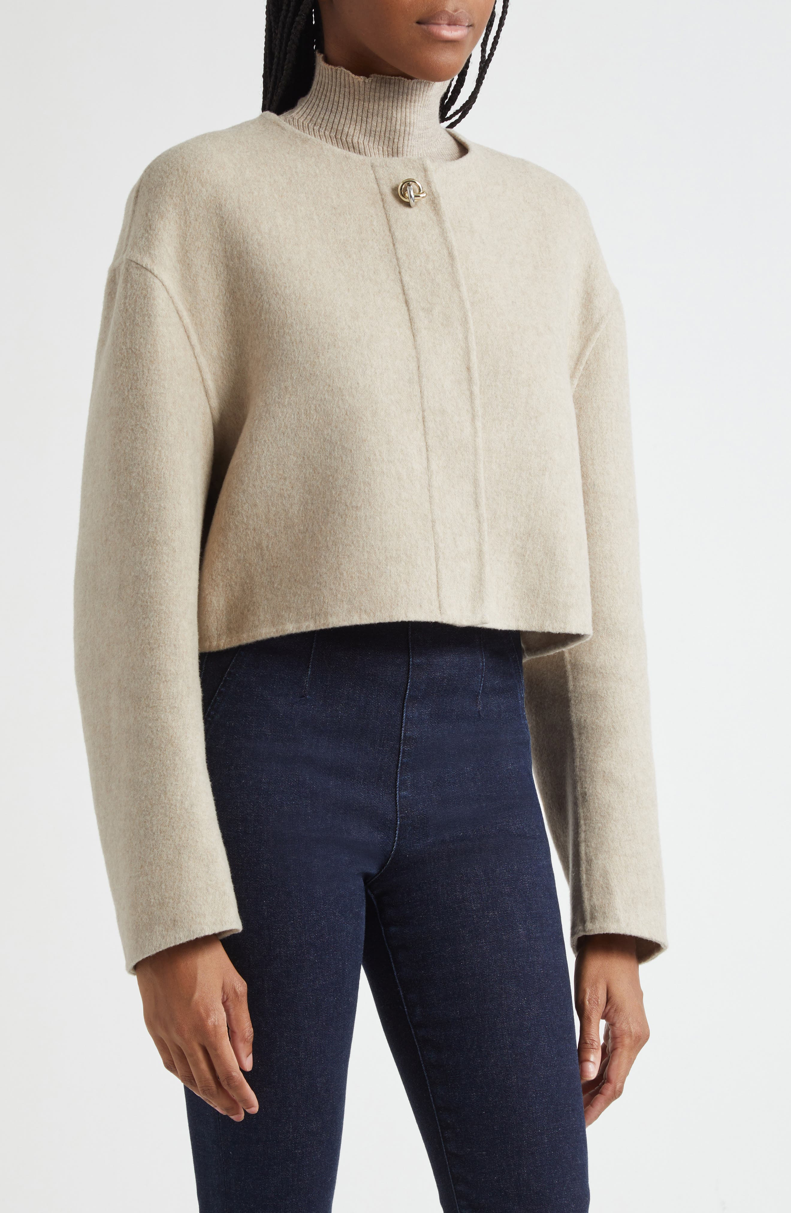 Veronica Beard Philips Crop Wool Blend Jacket in Oatmeal Melange at Nordstrom - 5
