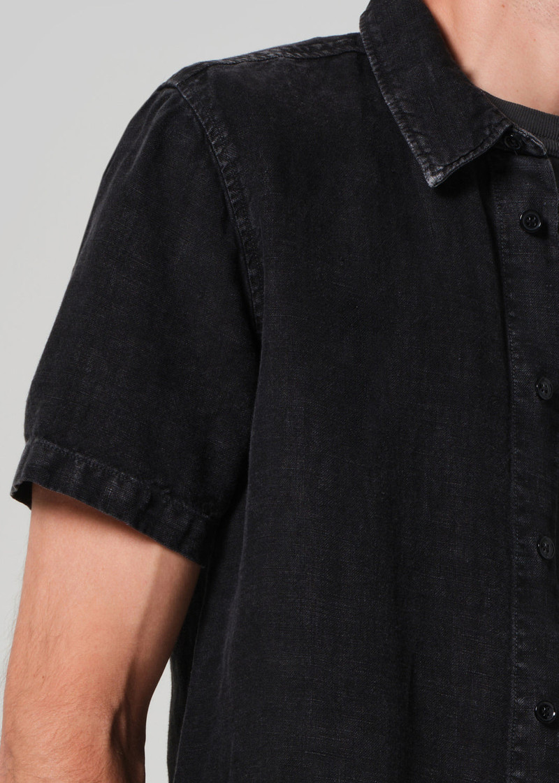 Cairo Short Sleeve Linen Shirt In Washed Black 5