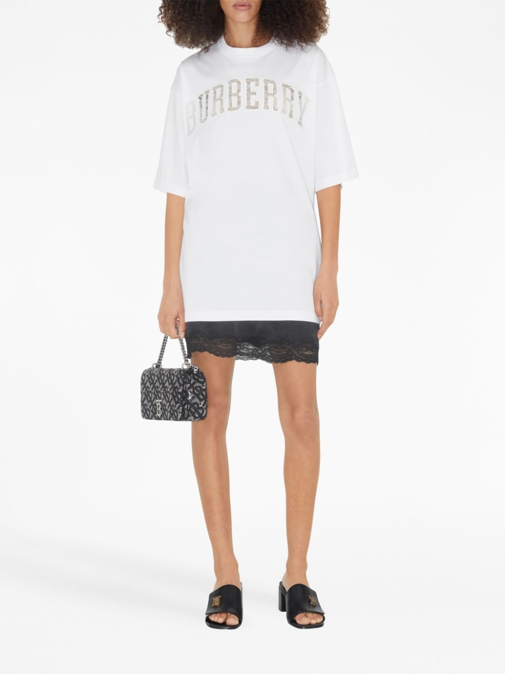 lace logo-detail cotton T-shirt - 2