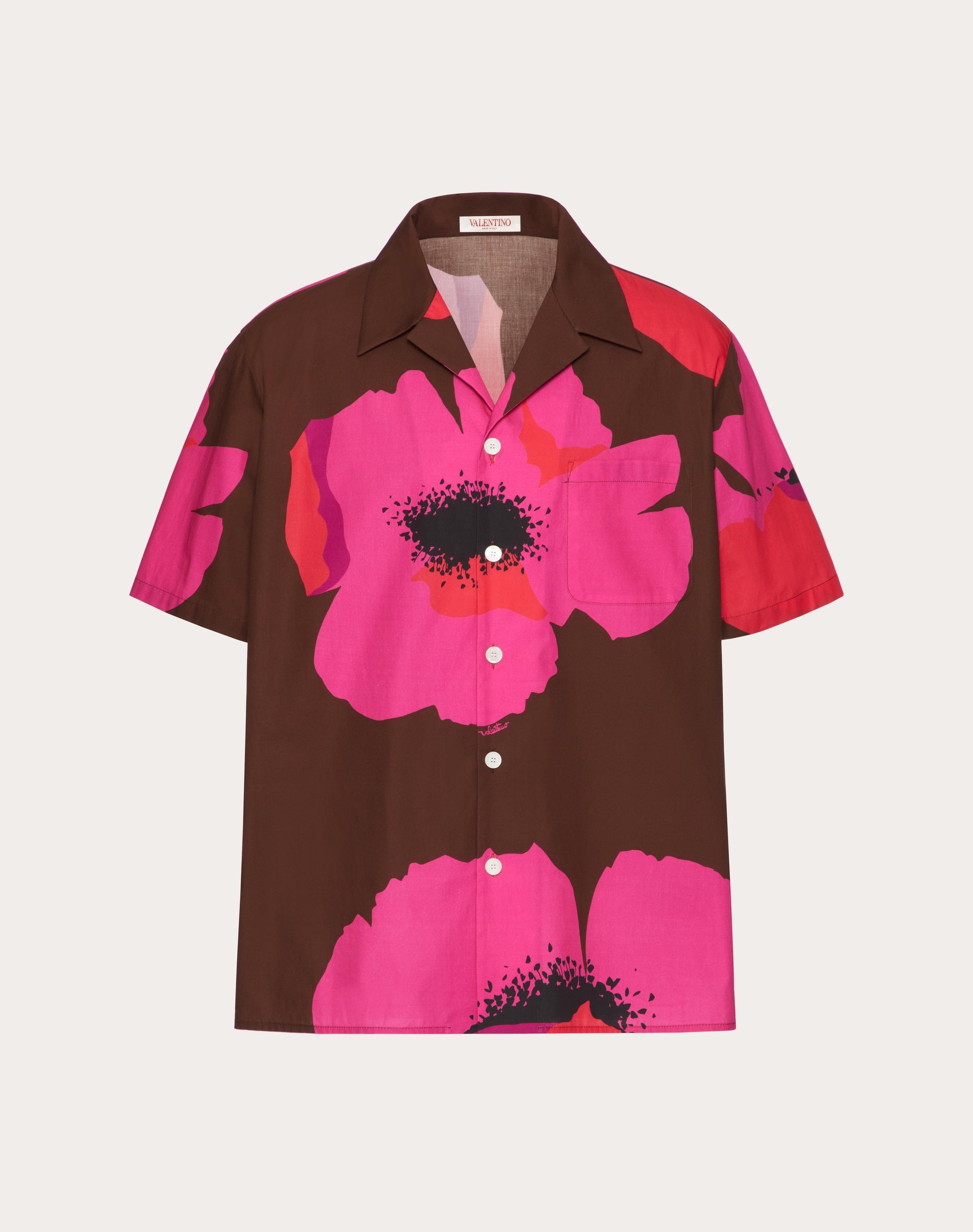 COTTON POPLIN BOWLING SHIRT WITH VALENTINO FLOWER PORTRAIT PRINT - 1