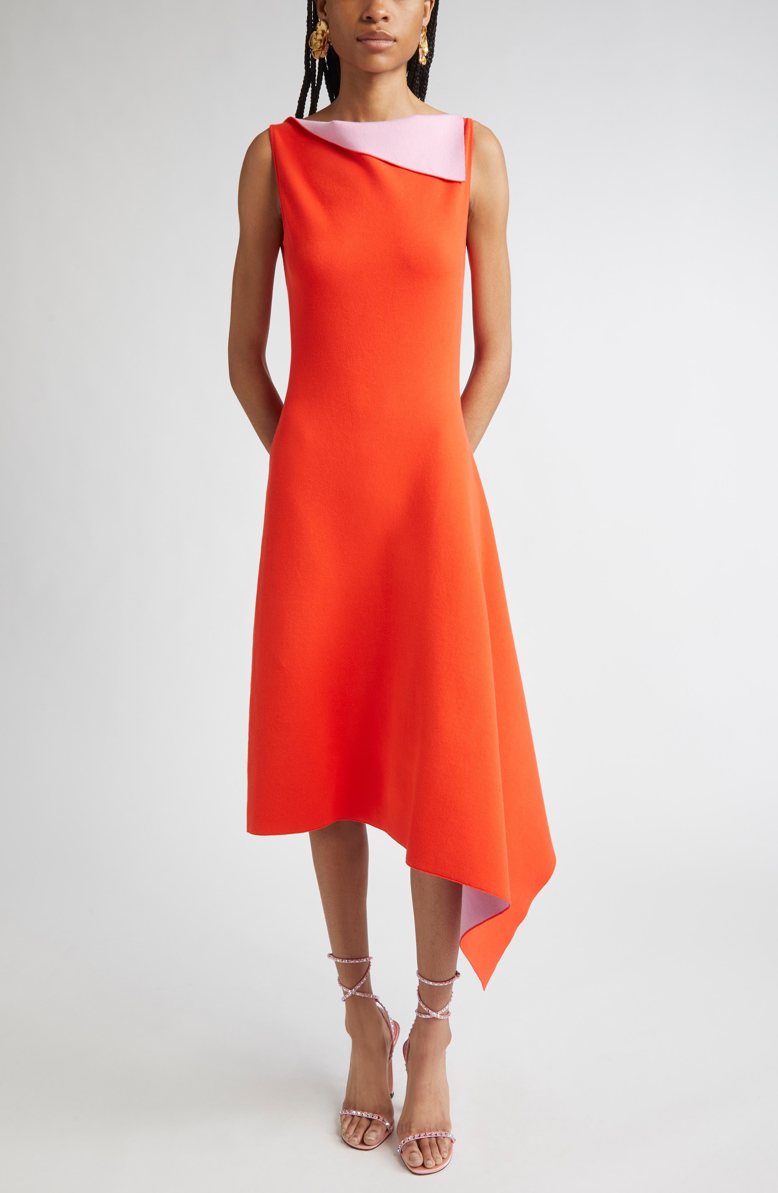 Oscar de la Renta Draped Double Face Jersey Dress in Lily/Carnelian at Nordstrom - 1