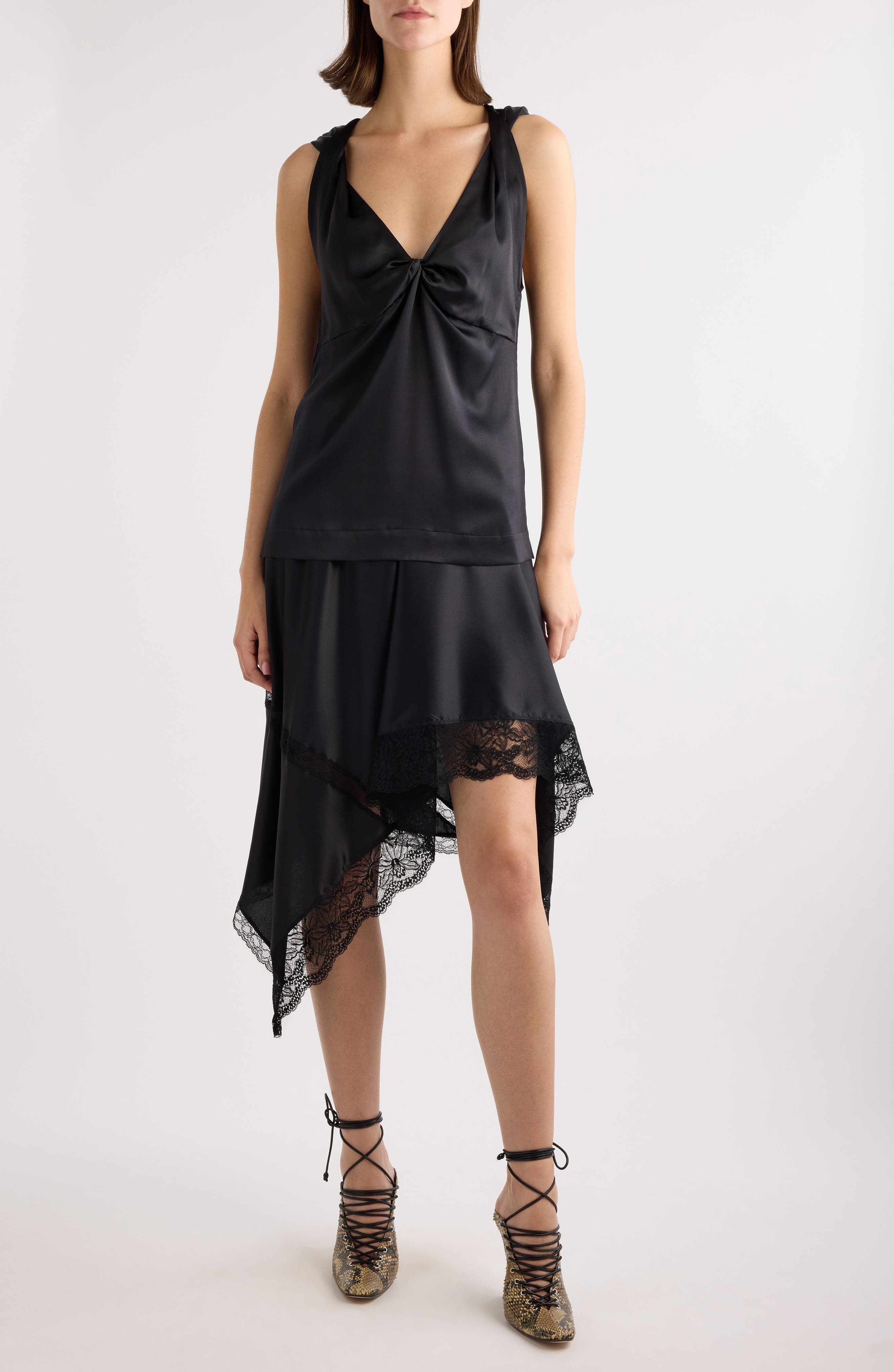 Dries Van Noten Twist Detail Stretch Silk Top in Black at Nordstrom - 2