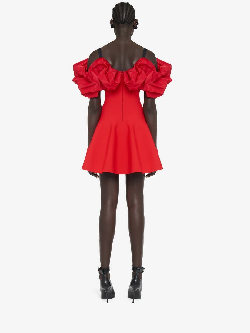 Women's Hybrid Ruffled Mini Dress in Red/black - 4