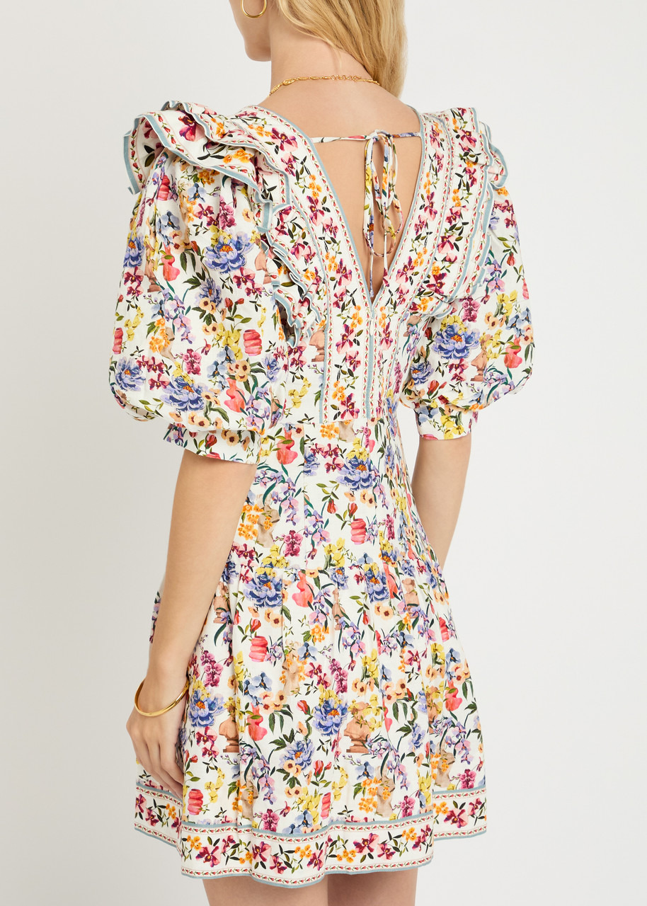 Farm Rio Greek Garden Printed Linen-blend Mini Dress - 3
