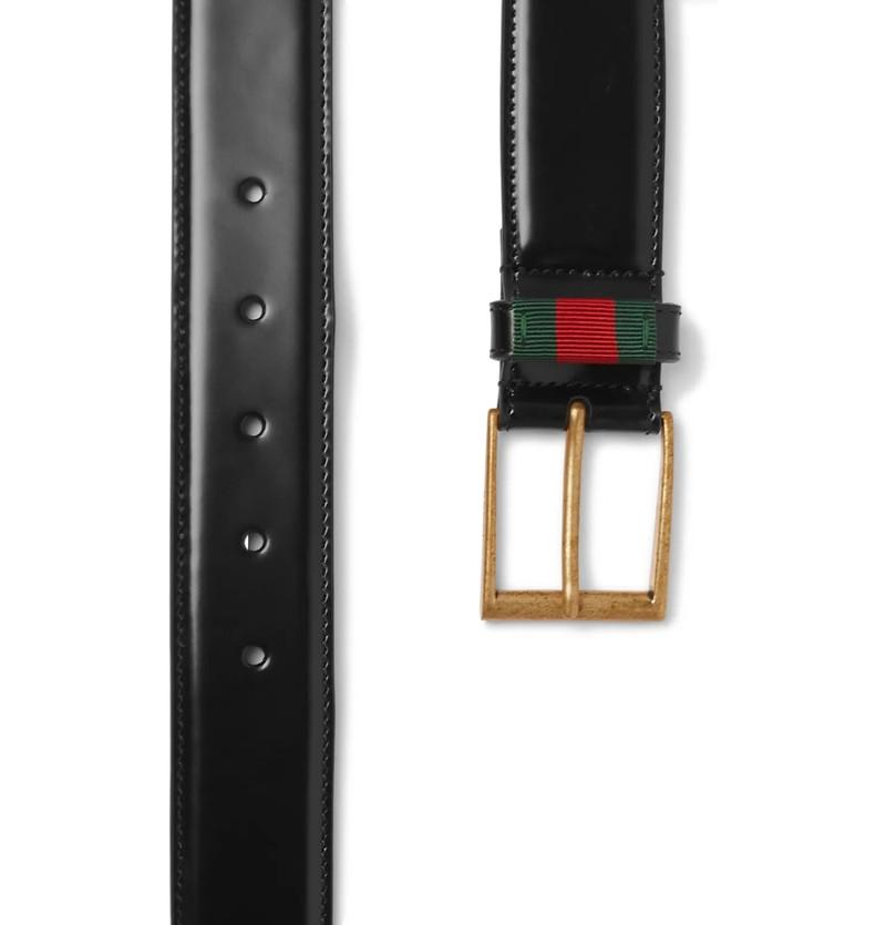 3.5cm Webbing-Trimmed Polished-Leather Belt 3