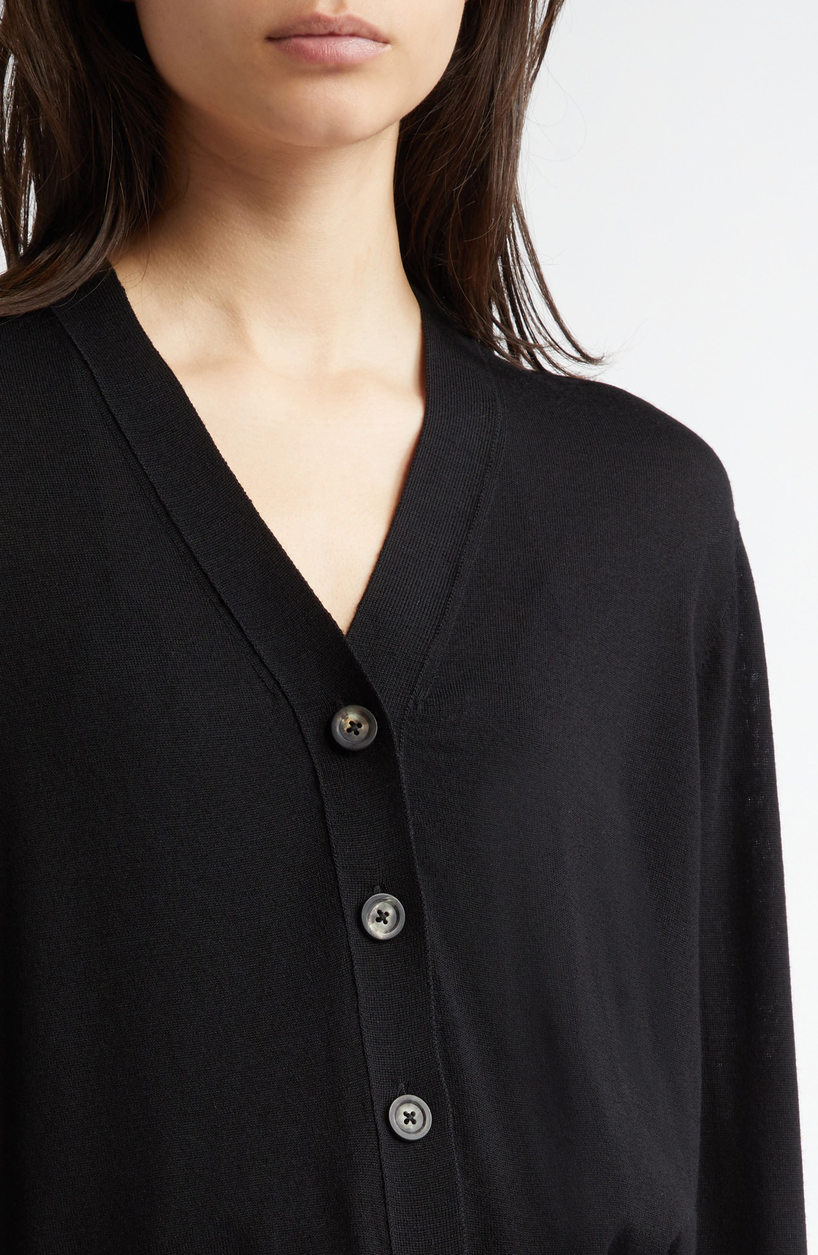 Johnstons of Elgin Superfine Merino Wool V-Neck Cardigan in Black at Nordstrom - 4