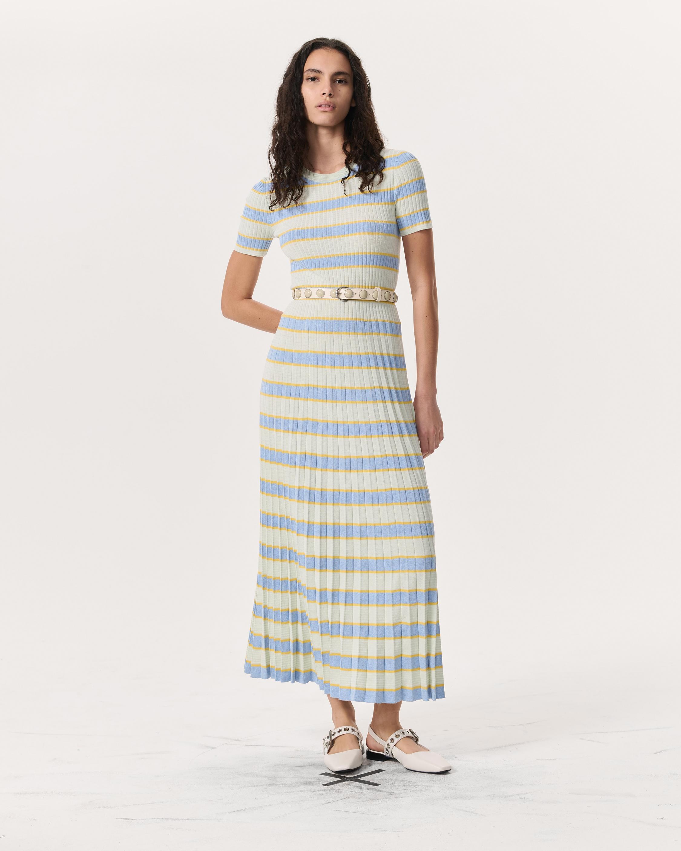 Eloise Striped Rib-Knit Pleated Midi Dress - 2