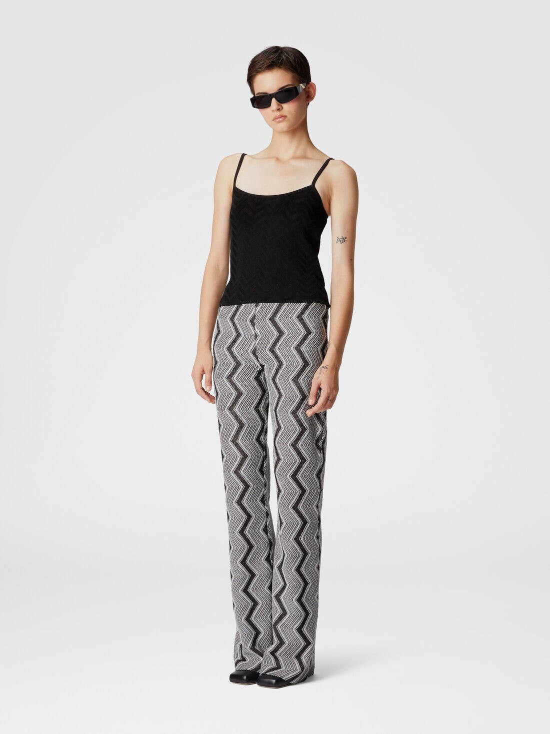 Flare trousers in zig zag lamé viscose - 2