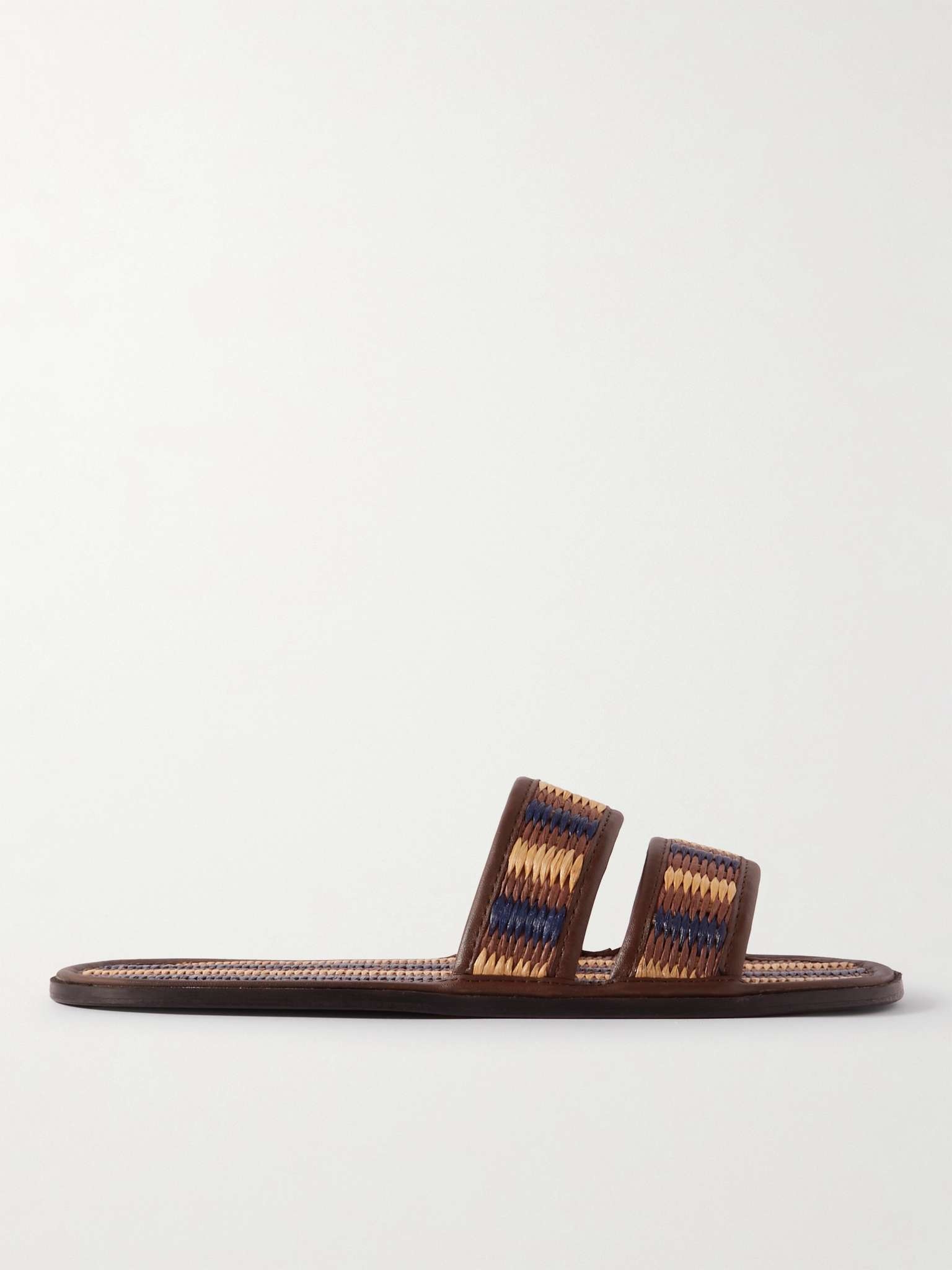 Duotone Leather-Trimmed Raffia Slides - 1