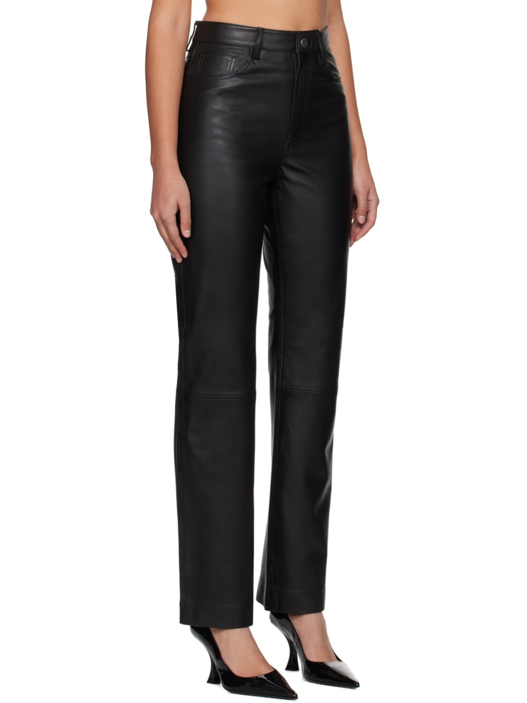 Black Straight Leather Pants - 2